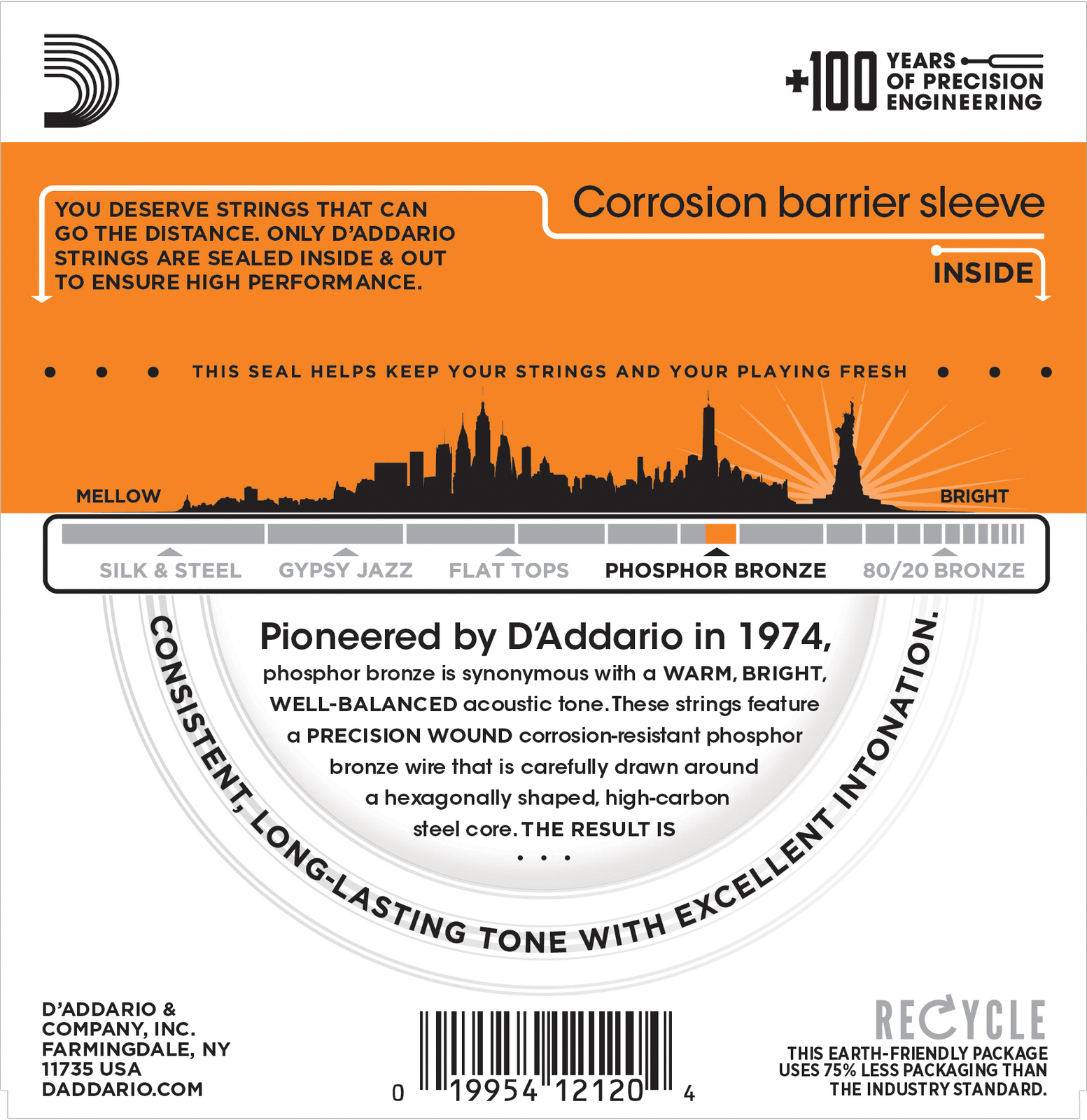 1 Set D'Addario EJ41 Phosphor Bronze 12 String Acoustic Extra Light 9-45