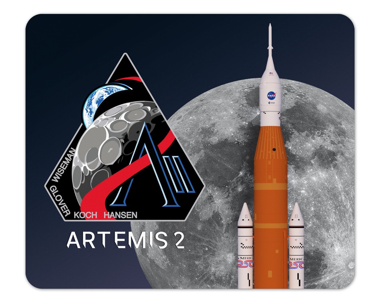 NASA Artemis 2 Rocket and Moon 1/8 Thick Mouse Pad