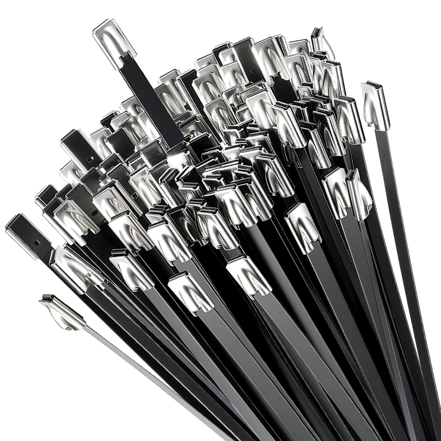 Black Metal Zip Ties Heavy Duty Outdoor 11.8 Inch 100pcs 304 Stainless Steel ...