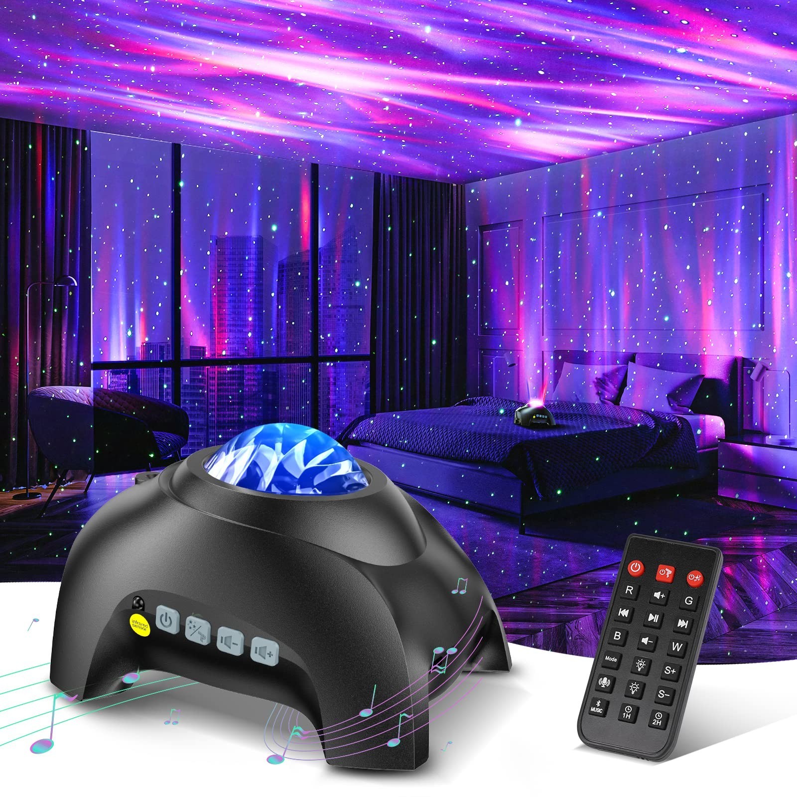Aurora Projector with 33 Light Effects, LED Star Night Light, Bluetooth Speaker,