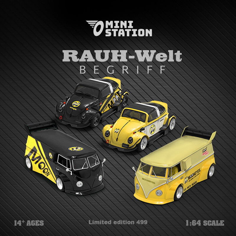 Mini Station 1:64 Mooneyes Targa/T1/trailer/Repair worker Model Car