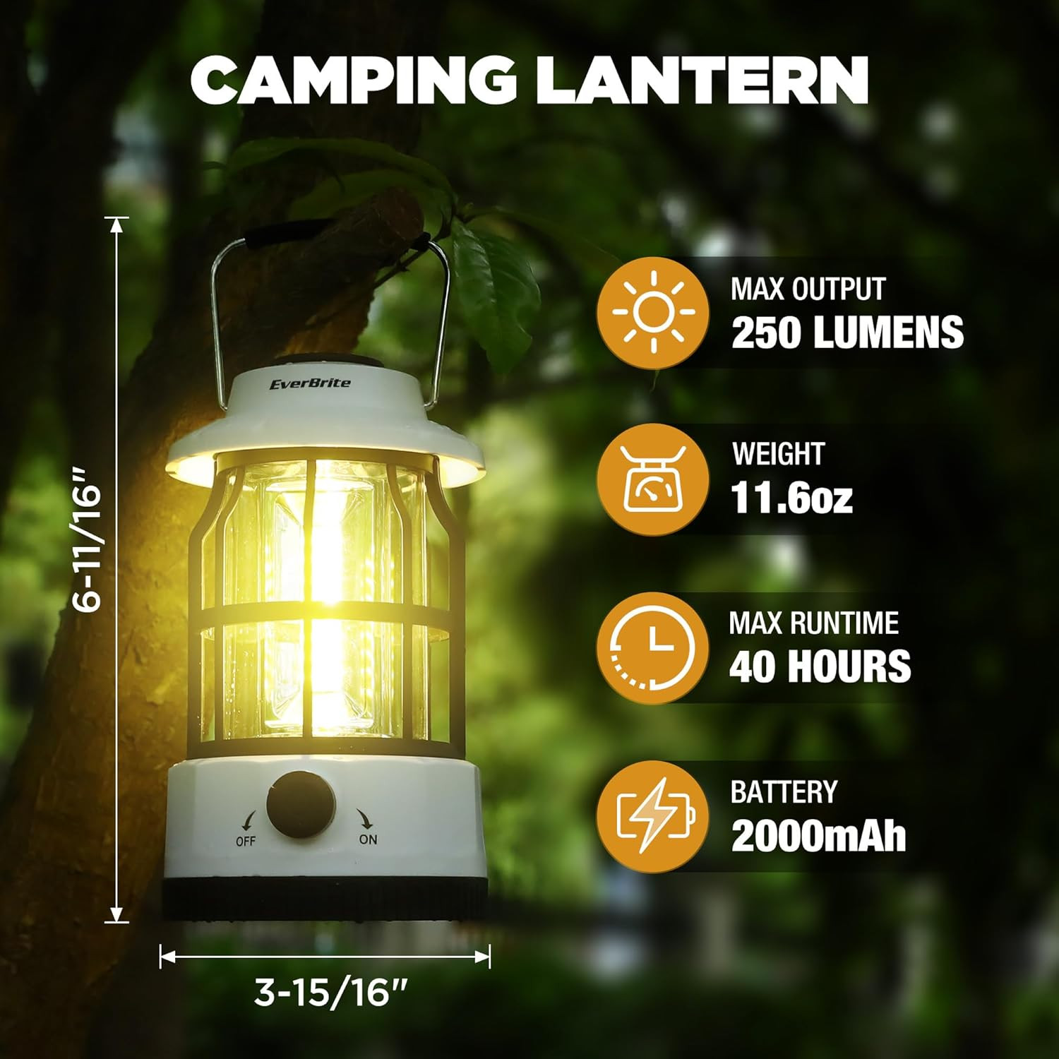 Everbrite LED Camping Lantern, USB C Rechargeable with Stepless Dimming, Vintage