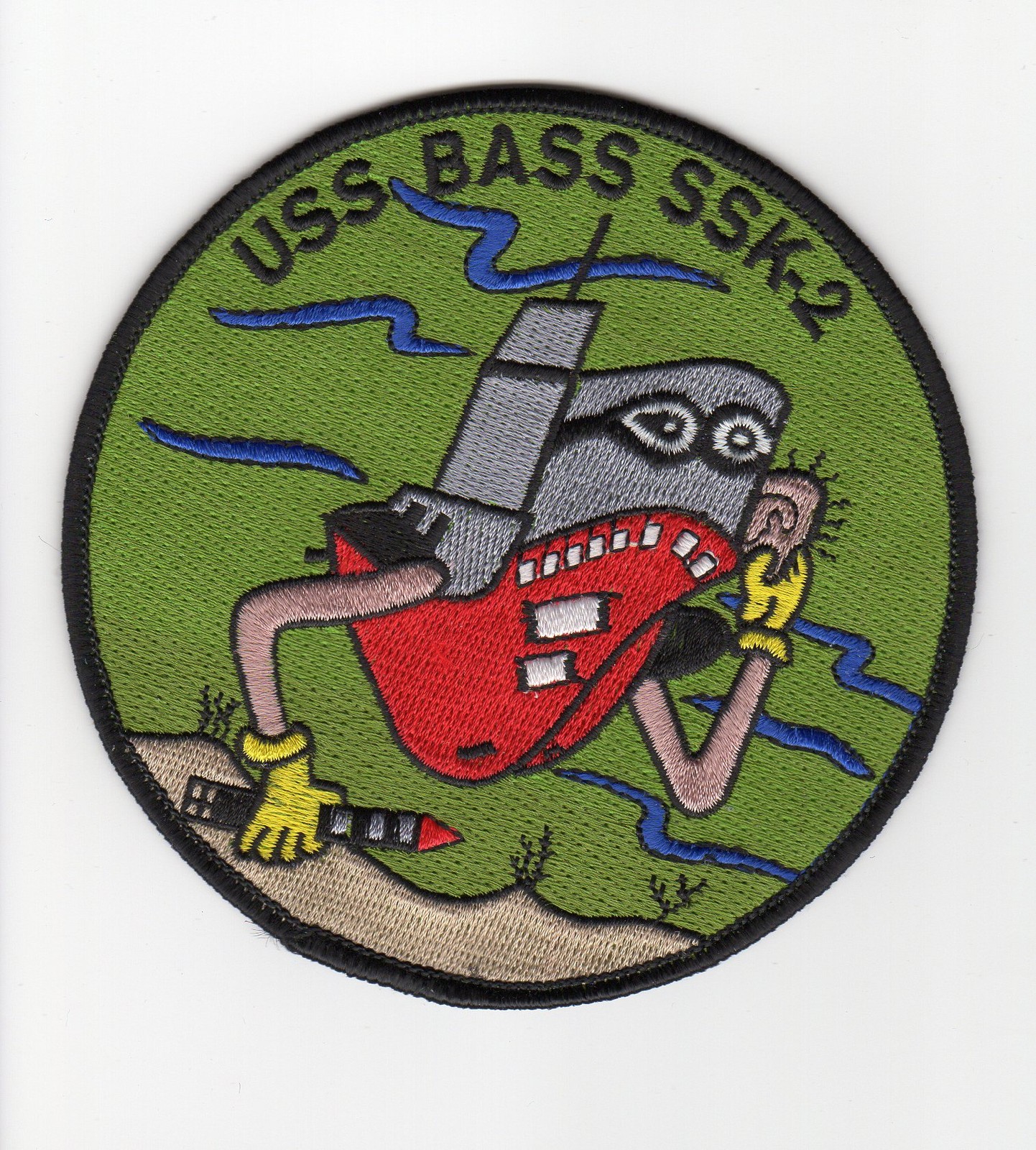 USS Bass SSK 2 - Sub Wearing Black Mask BC Patch Cat No B684