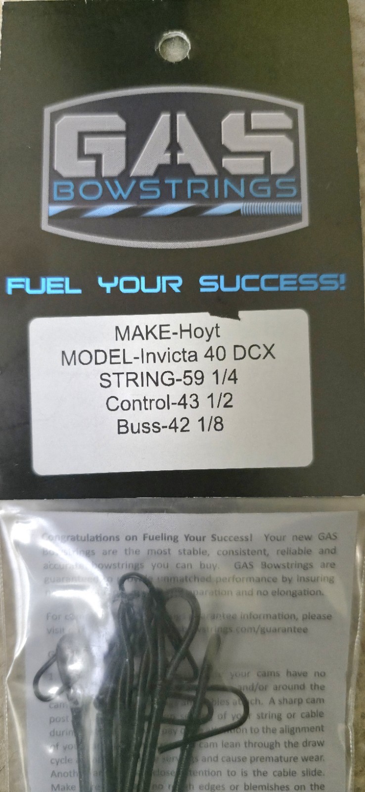 Gas Bowstrings High Octane Hoyt Invicta 40 DCX #2 Complete String Set - BLACK