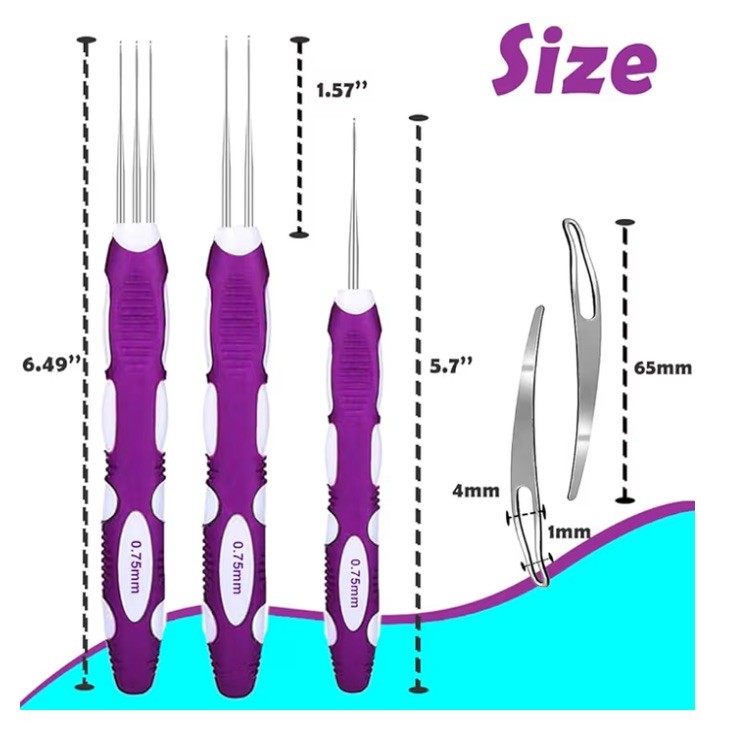 5pcs Dreadlock Crochet Hook 1,2&3 Needle Set Braiding Hair Making Tool Kit 0.75