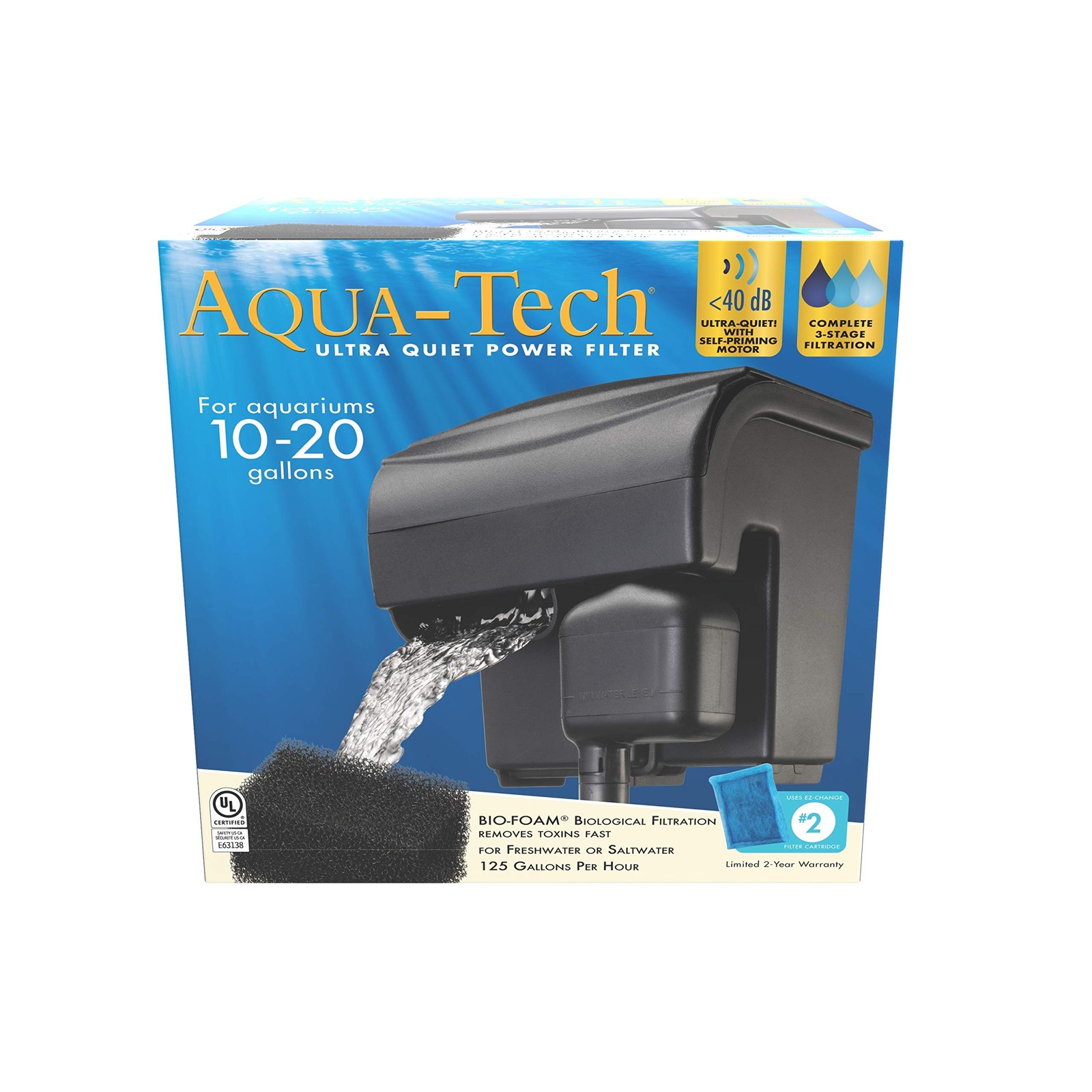 Aqua-Tech Ultra Quiet Power Filter, For Aquariums 10-20 New - 10 to 20 Gallon