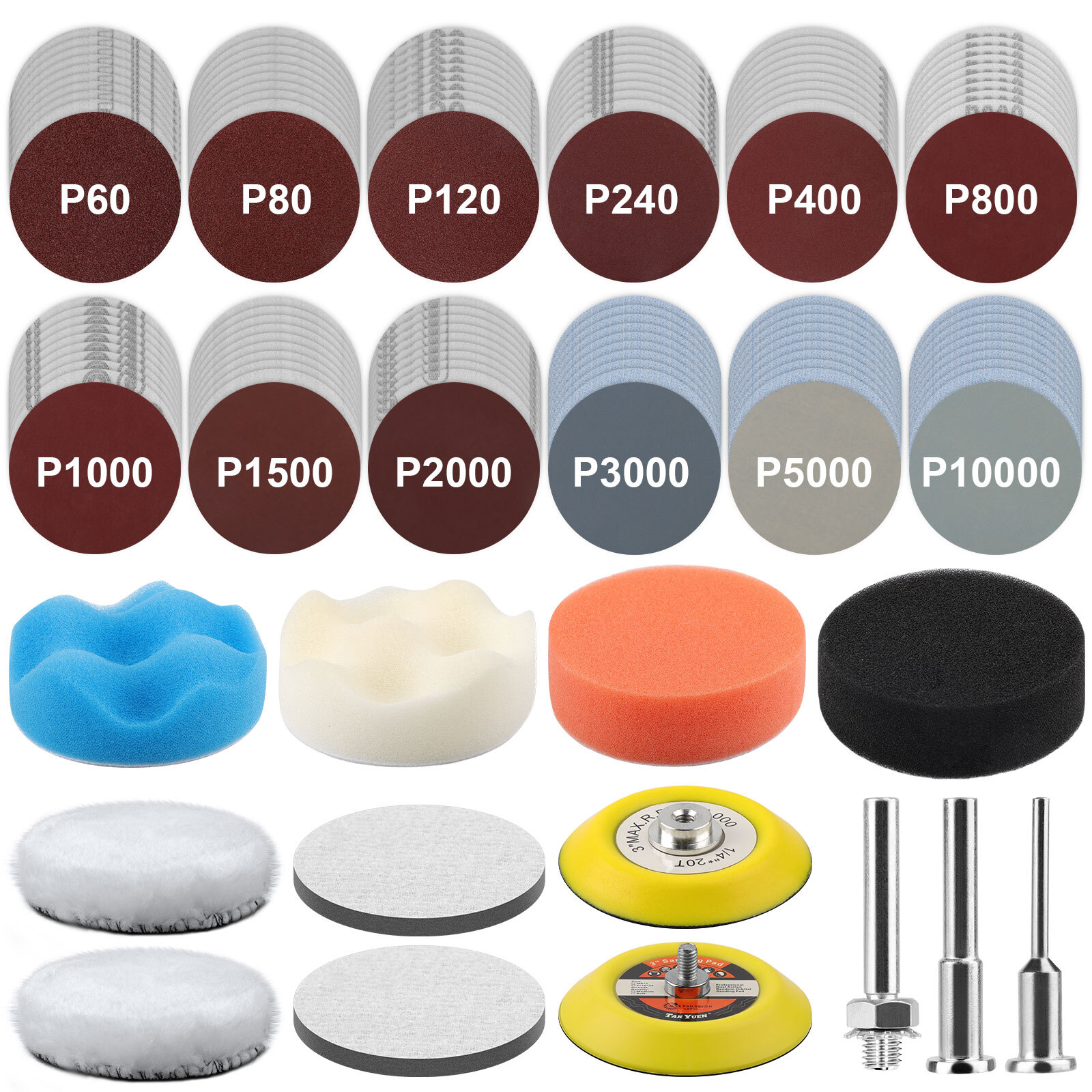 3 Inch Hook & Loop Sandpaper Disc Kit 133Pcs 60-10000 Grit Wet Dry Sanding Pads