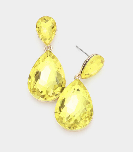 Yellow Earrings Jonquil Teardrop Rhinestone Long Crystal Pageant Earrings Dangle