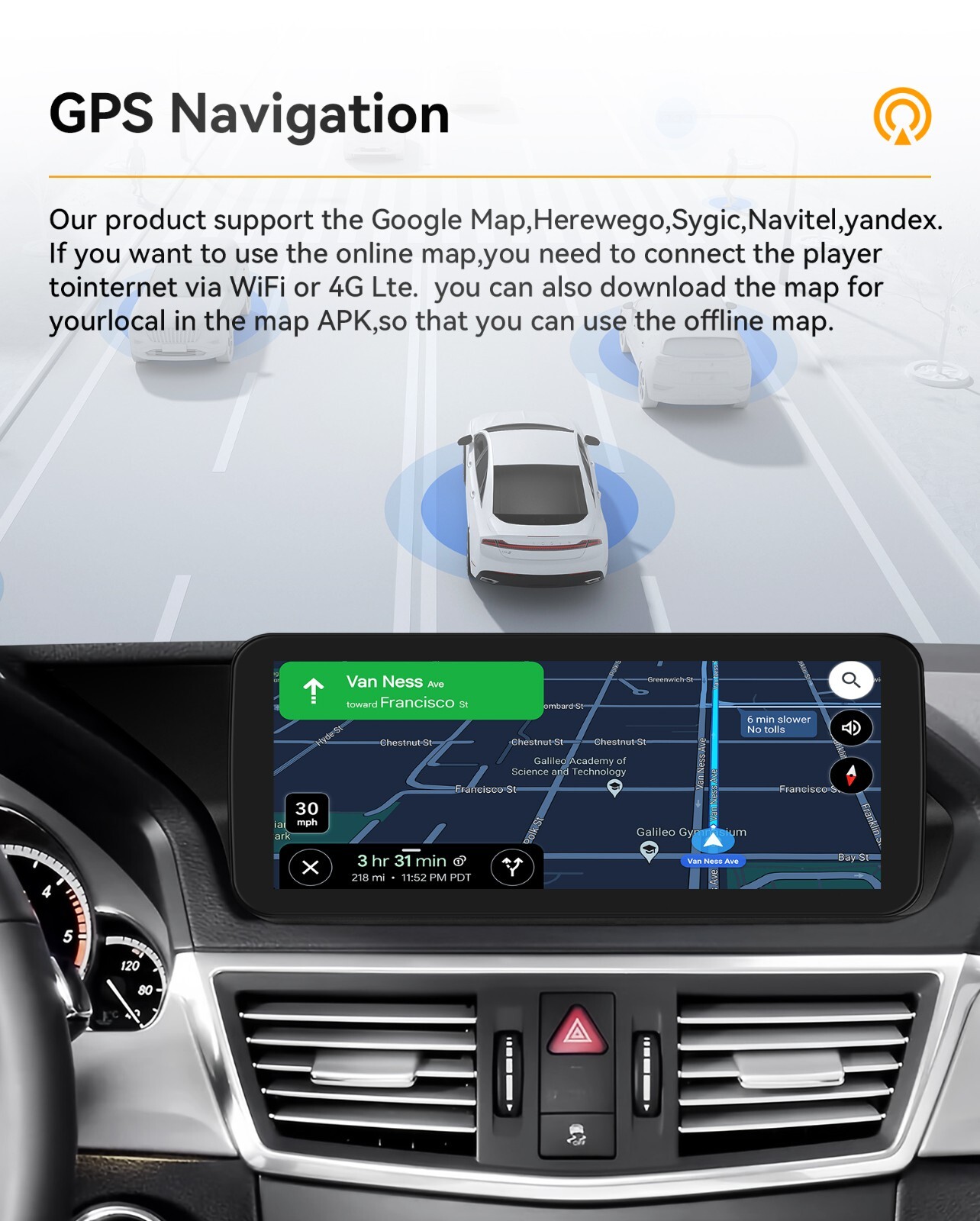 10.25" Android13 Screen GPS navigation Stereo Carplay for Mercedes E W212 32GB