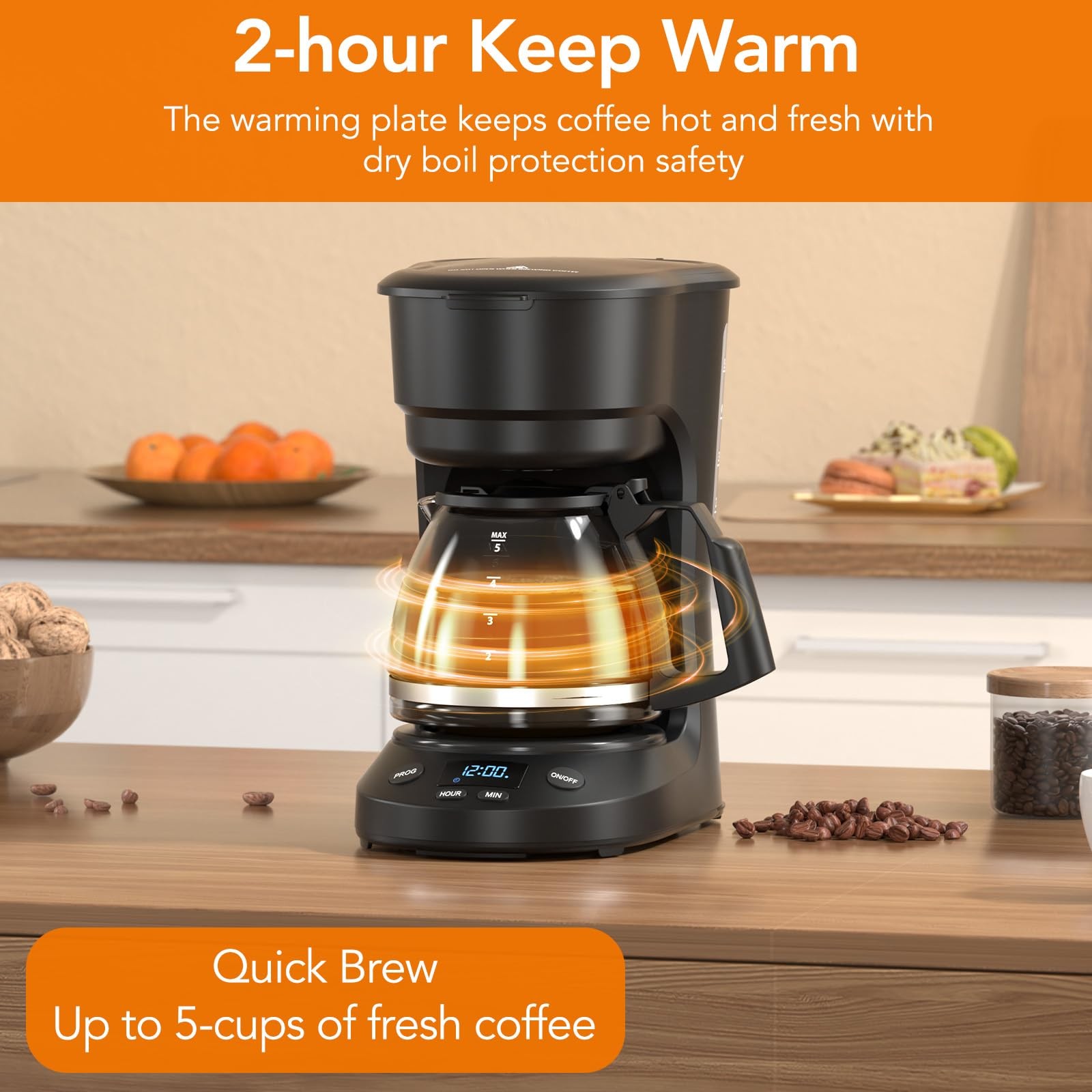 Electactic Compact 5-Cup Programmable Drip Coffee Maker — the essential coffee m