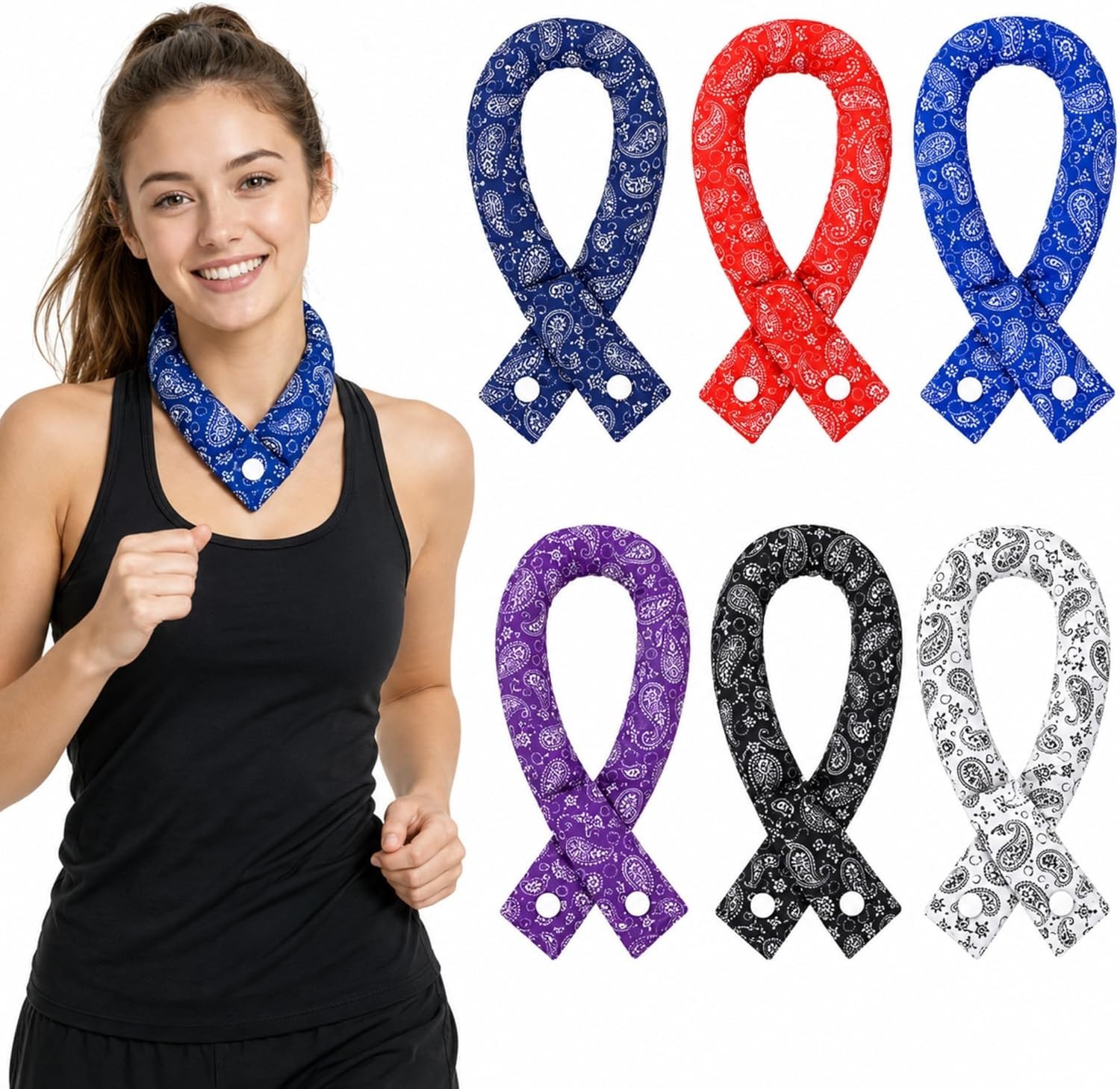 6 Pieces Cooling Neck Wraps Cooling Bandana Neck Cooler Ice Cooler Scarf for Wom
