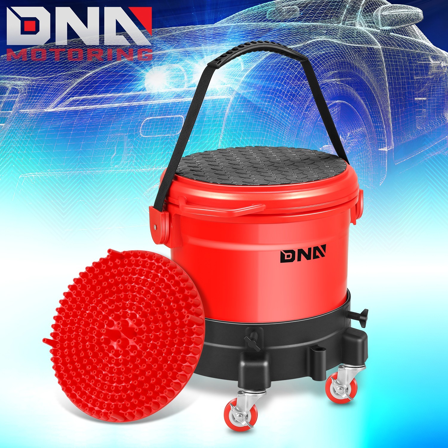 Heavy Duty 15 L Auto Drive Car Washing System Bucket Dolly w/ 5 Casters Red