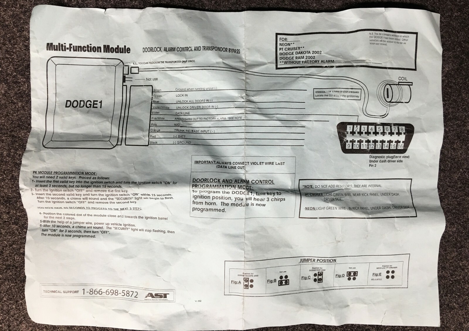 AST DODGE1 MULTI FUNCTION MODULE DOORLOCK, ALARM CONTROL AND TRANSPONDER BYPASS