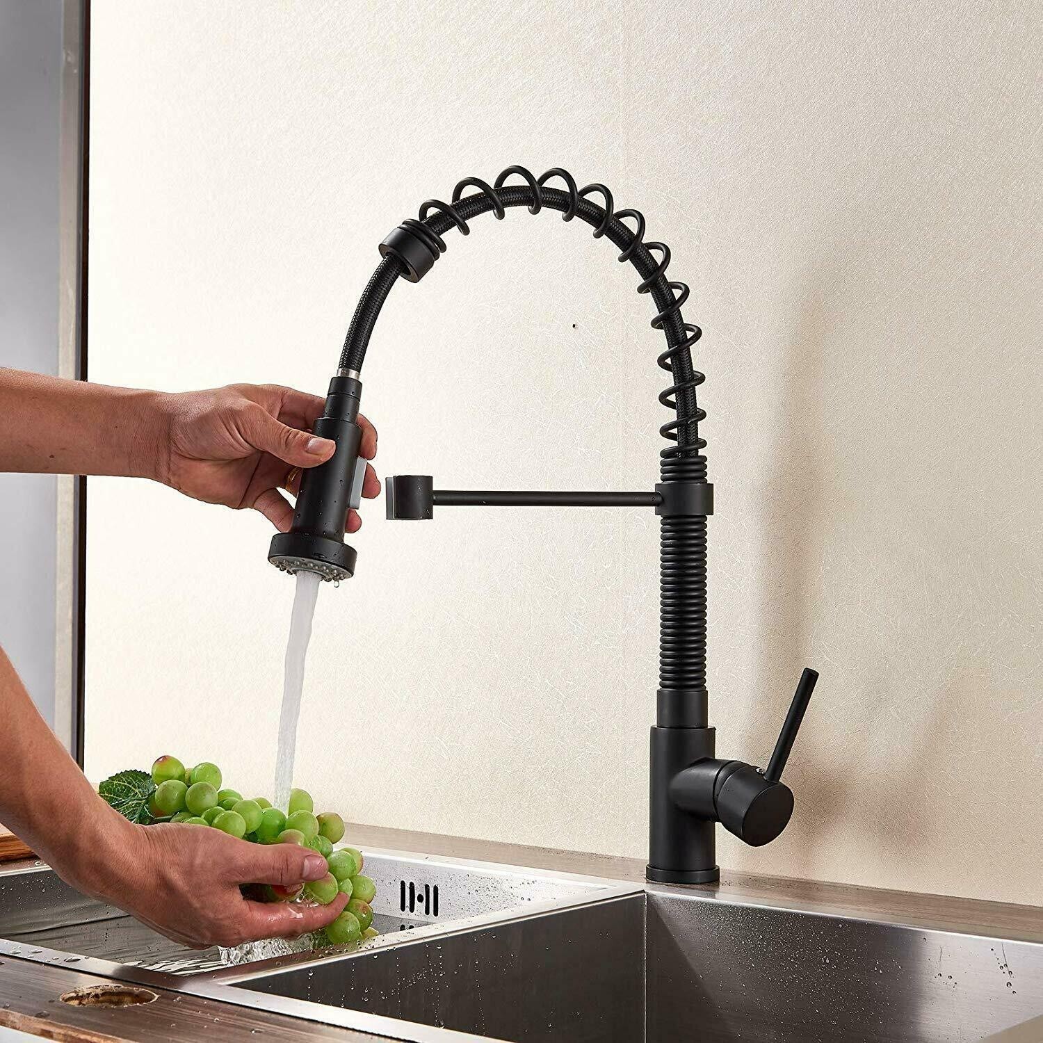 Matte Black Pull Down Kitchen Faucet with Sprayer Single Handle Sink Mixer Taps
