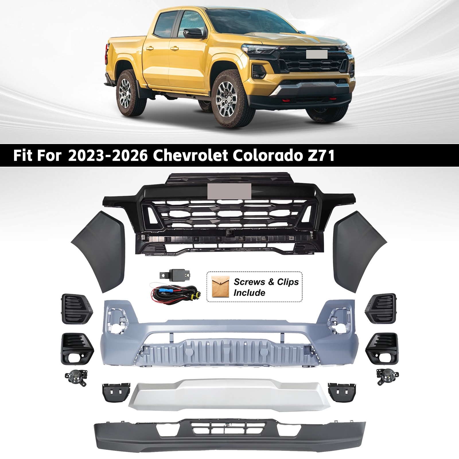 Front Bumper Cover Assembly For 2023-2026 Chevy Colorado Z71 w/ Grille w/ Fog