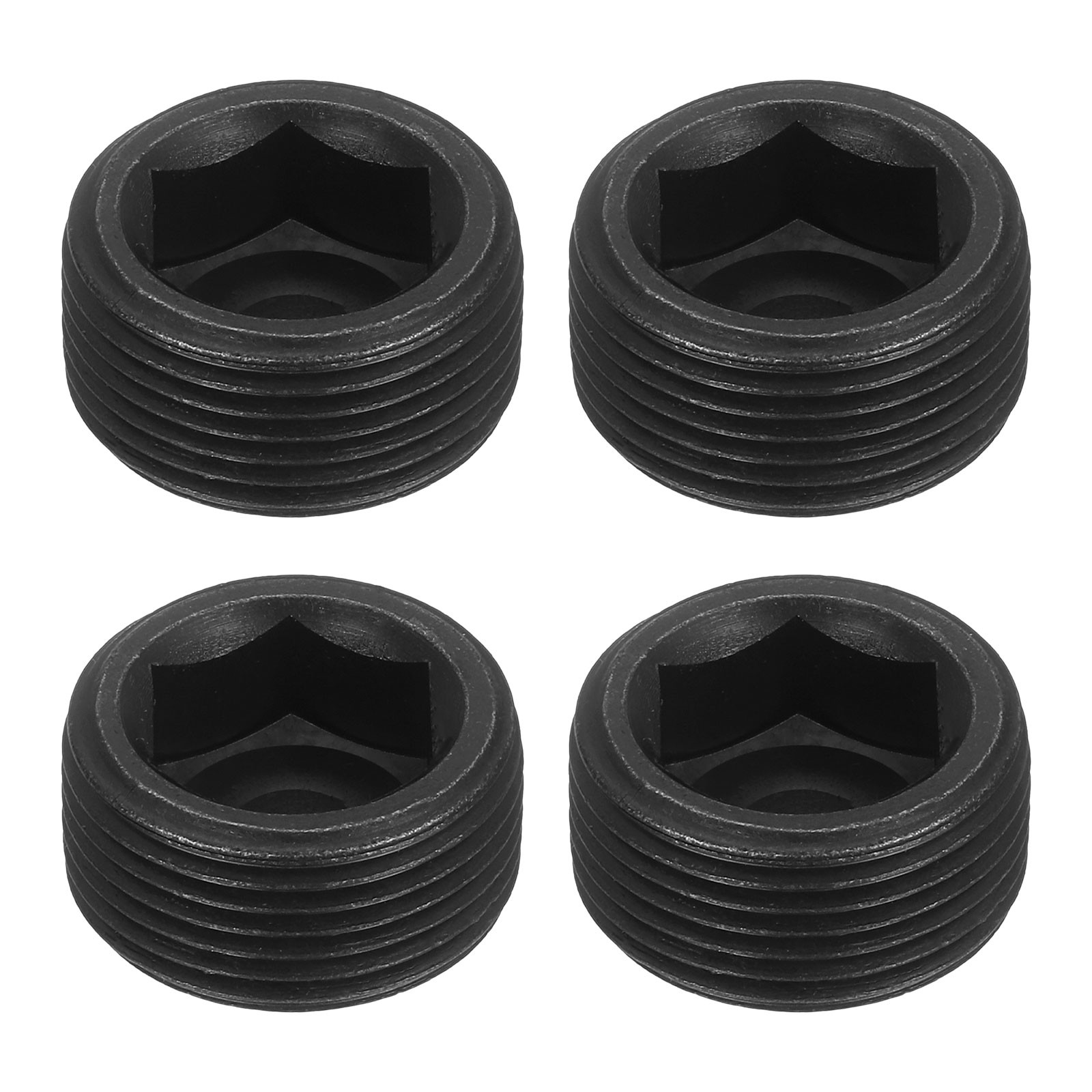4Pcs Socket Pipe Plugs, M24-1.5x12mm Carbon Steel Hex Thread Pipe Caps, Black