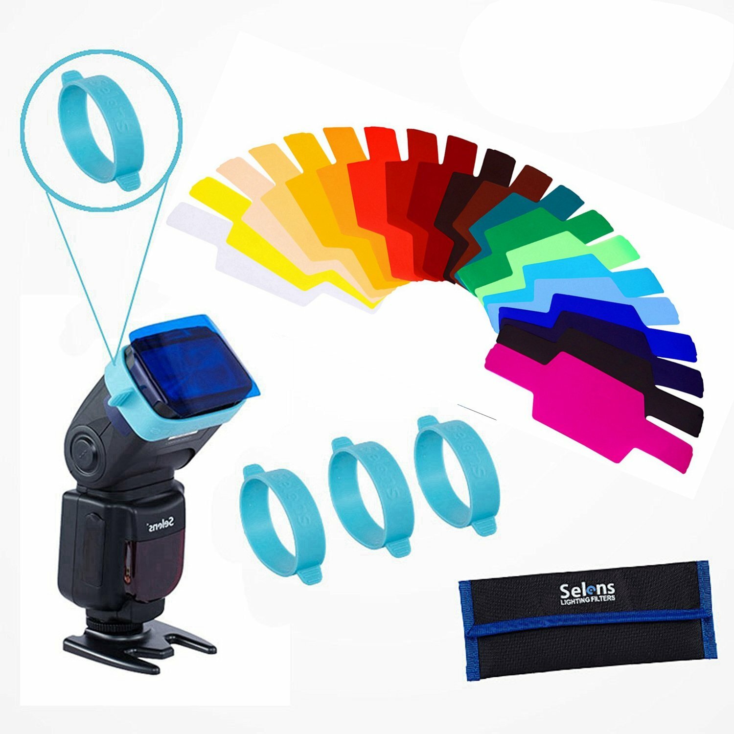 Selens Universal Flash Gels Lighting Filter for Camera Flashlight with Gel-Bands