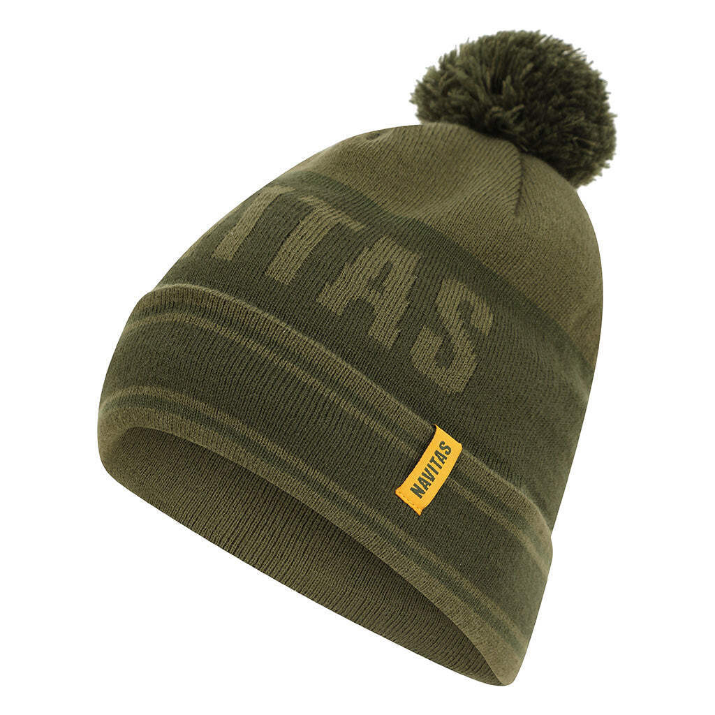 Navitas Fleece Lined Ski Bobble Hat - Green - Carp Fishing Outdoor Winter Beanie