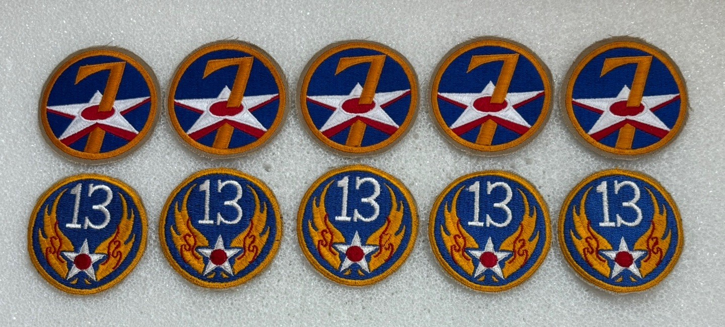 USAAF 13th & 7th Air Force Military Insignia Patches - 10 Patch Lot