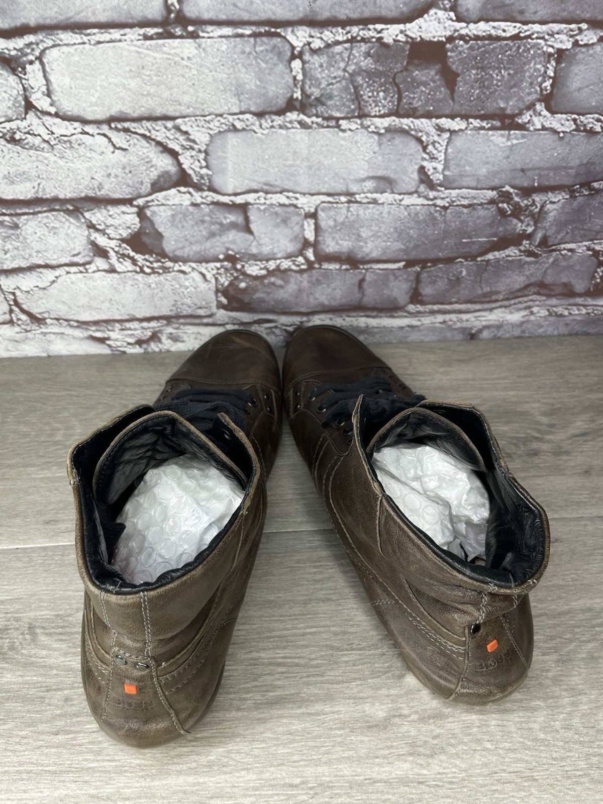 Hugo Boss Men Sz 43 US 10 Brown Leather High Top Fashion Lace Up Sneakers Shoes