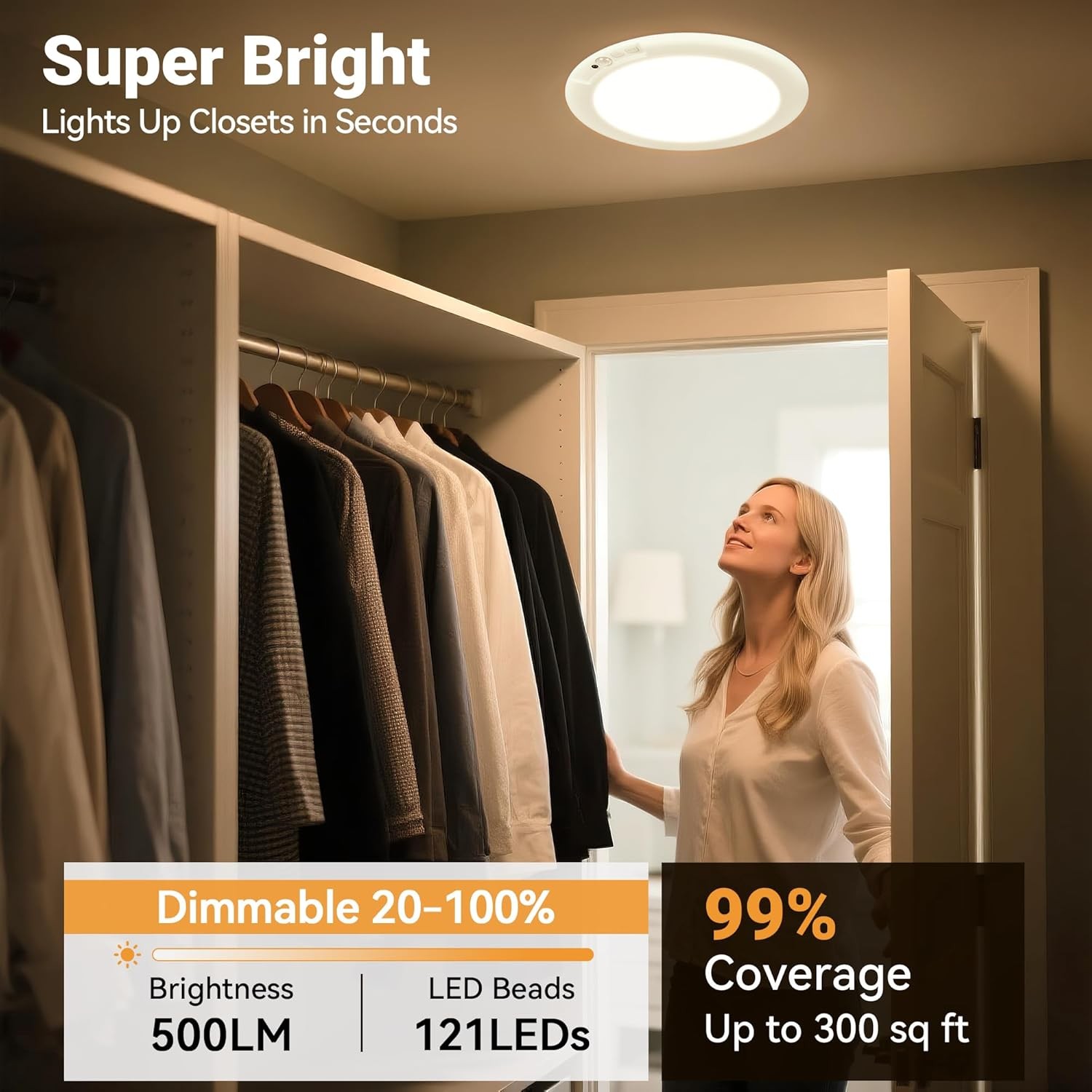 4 Pack Rechargeable Motion Sensor Ceiling Light 8000mAh Wireless Closet Light