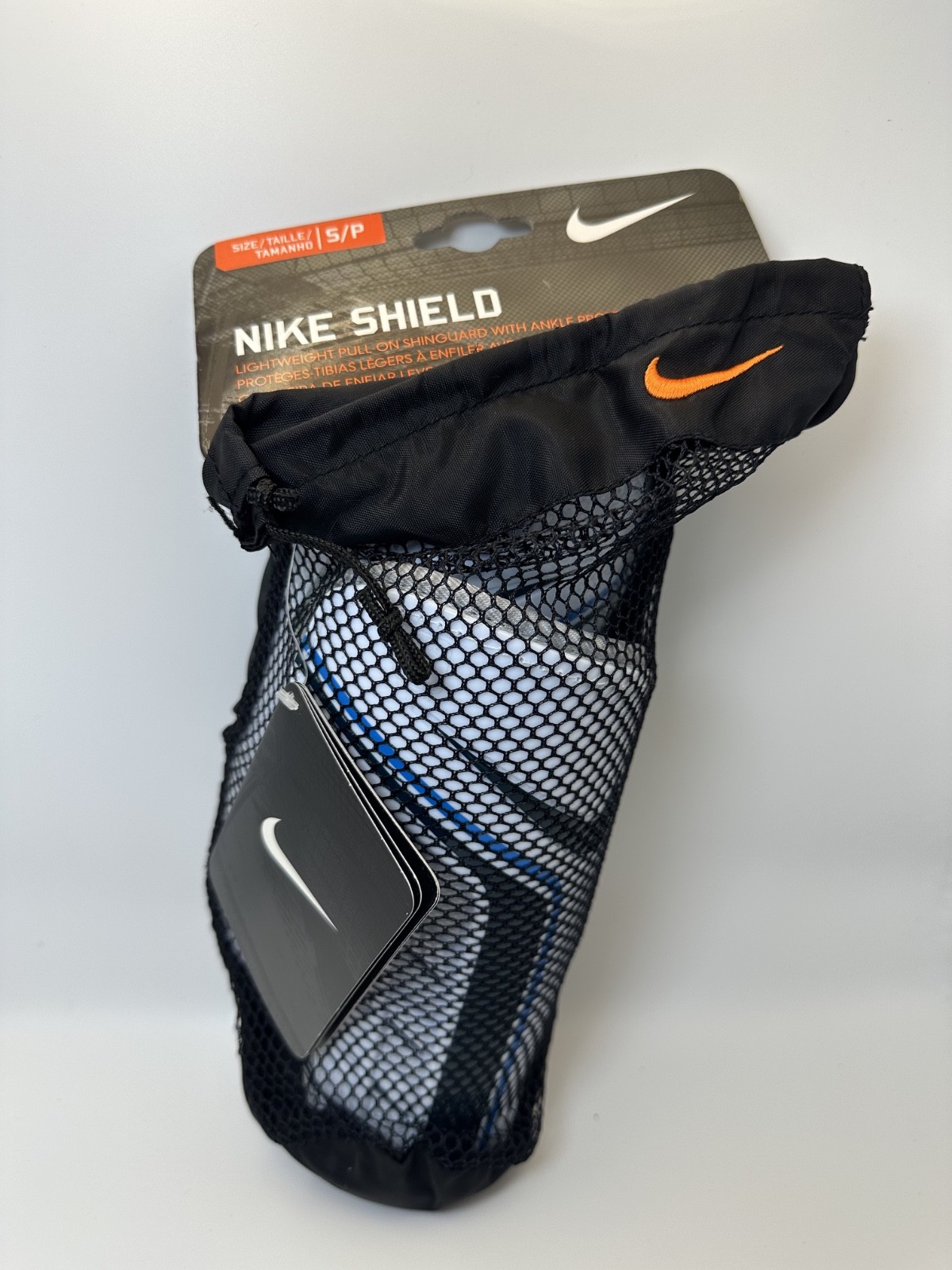 Nike Soccer Shin Guards ALL SIZES – Protective Adjustable Straps, White/Blue