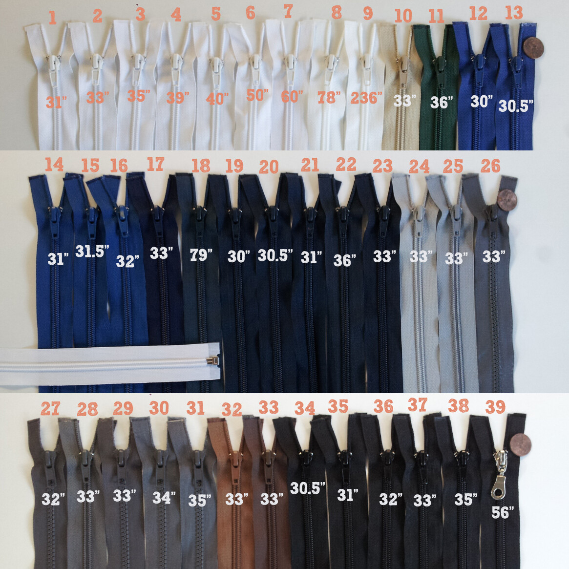 Open End Nylon #5 Jacket Zippers 30" Separating Zipper J30