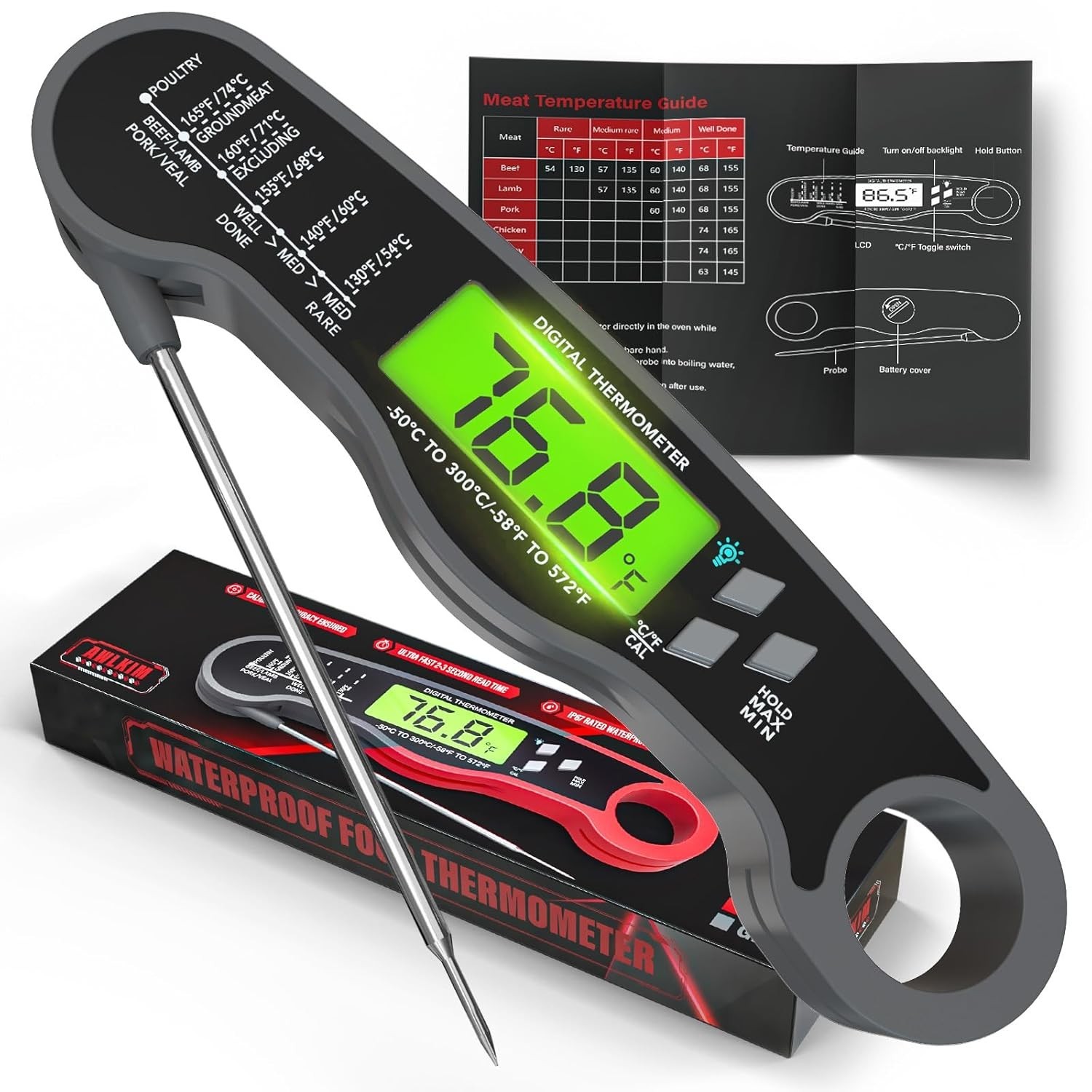 Internal Meat Thermometer Long Probe Instant Read Fast Meat multi-coloredDigital