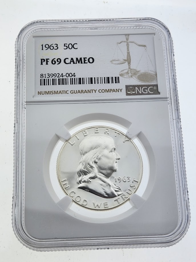 1963 Proof Silver Franklin Half Dollar, NGC PF69 CAMEO