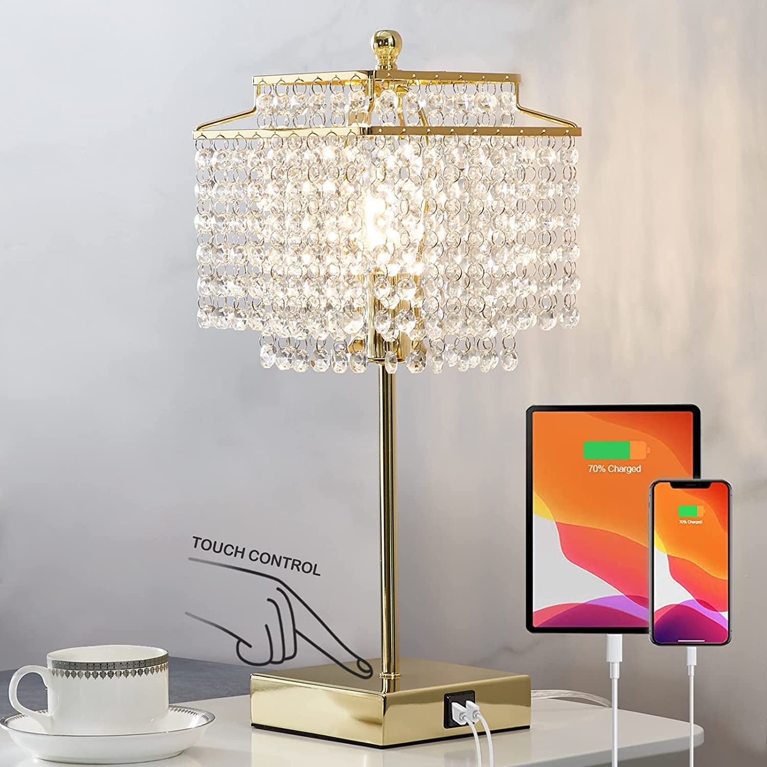 Luvkczc Crystal Touch Table Lamp, Bedside Lamps with USB C+A Gold01