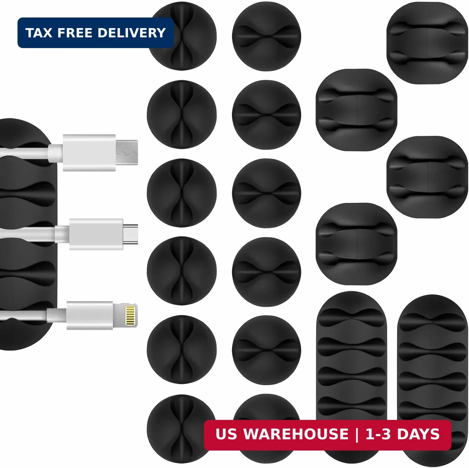 Flezoo Cable Clips Cord Holder - 18 PCS Black Adhesive Phone Cord Organizer Char