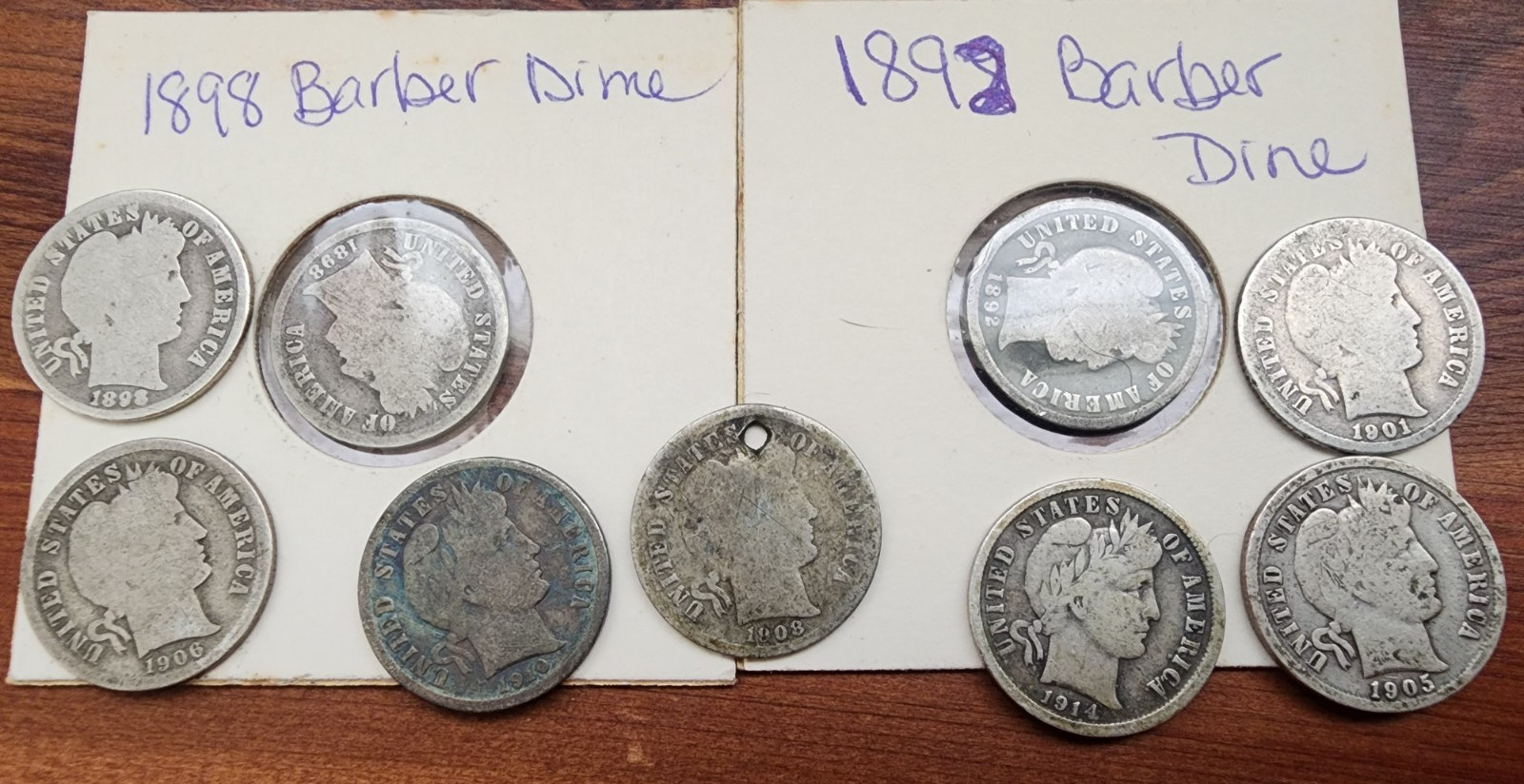 (lot of 9) Barber dimes various dates and mint marks