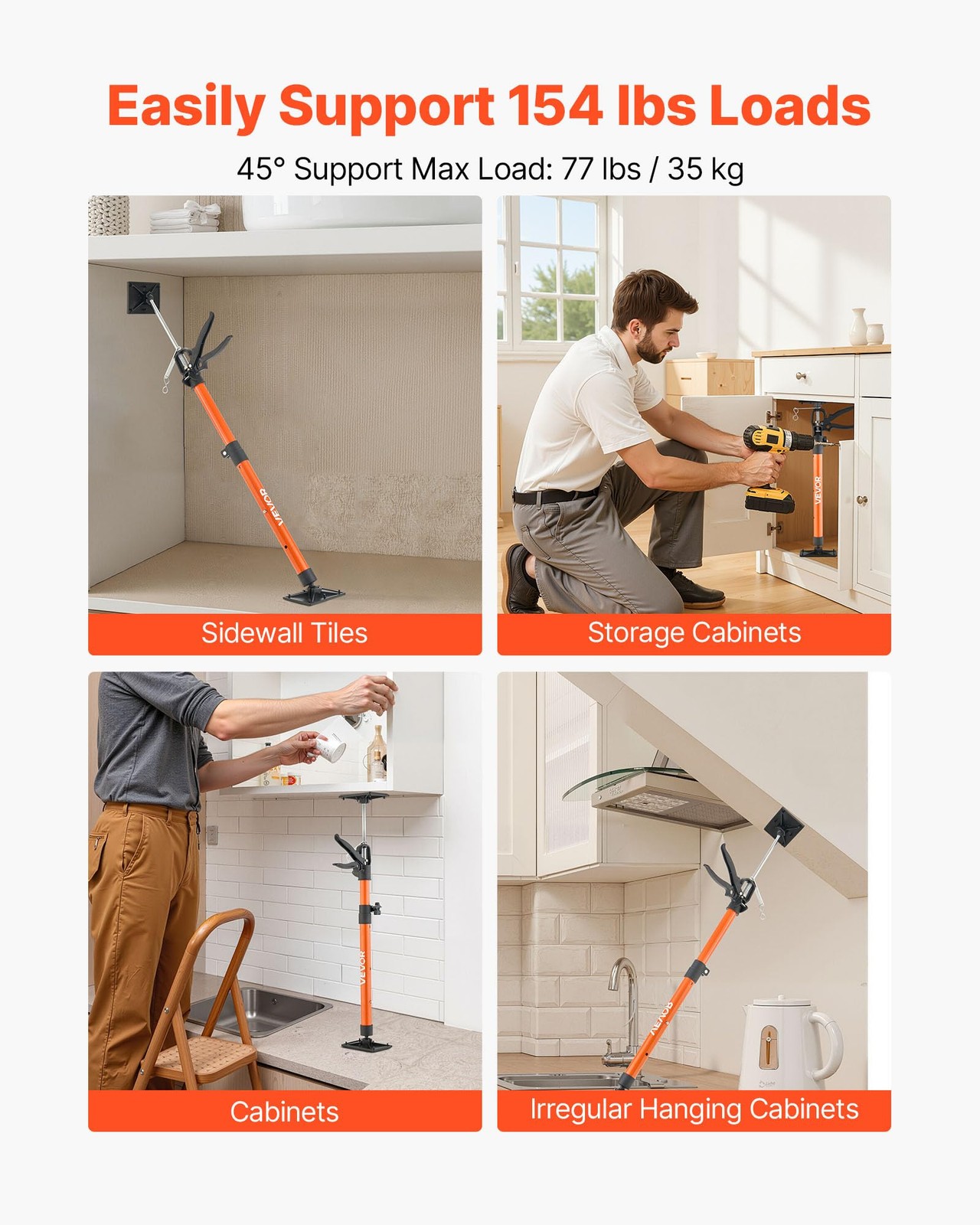 Vevor Cabinet Jack Support Pole 2-Pack Telescopic Steel Support Rod Adjustable 2