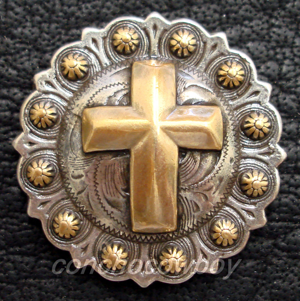 WESTERN HORSE SADDLE TACK ANTIQUE GOLD CROSS BERRY CONCHO 1-1/4" SCREW BACK