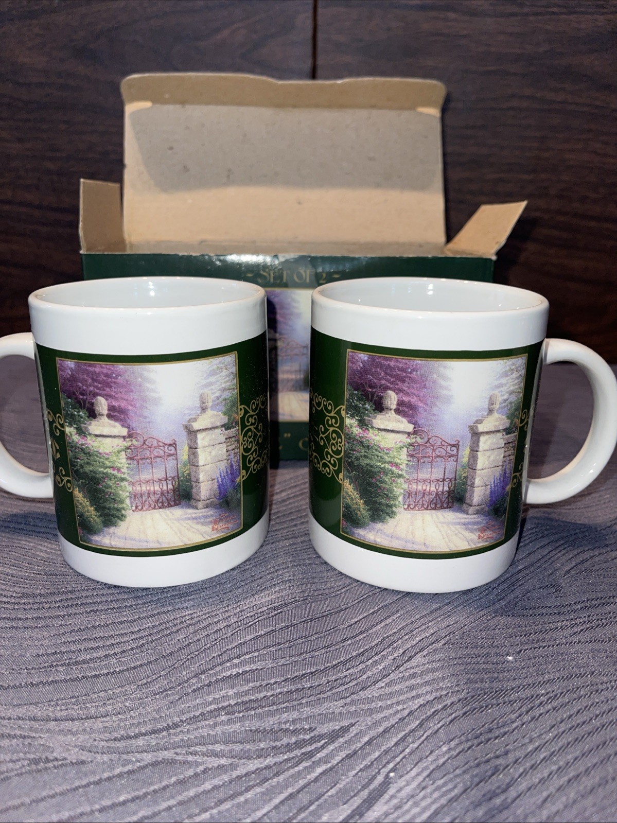 Set Of 2 Thomas Kincade "The Open Gate" Ceramic Mugs
