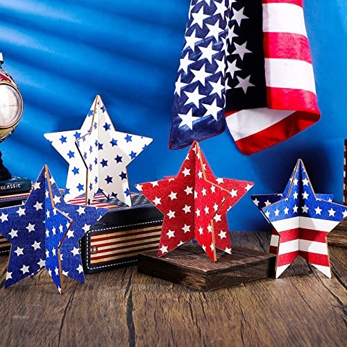 4 Pcs 4th of July Decorations 6 Inch Patriotic Wood Star Centerpiece for Table