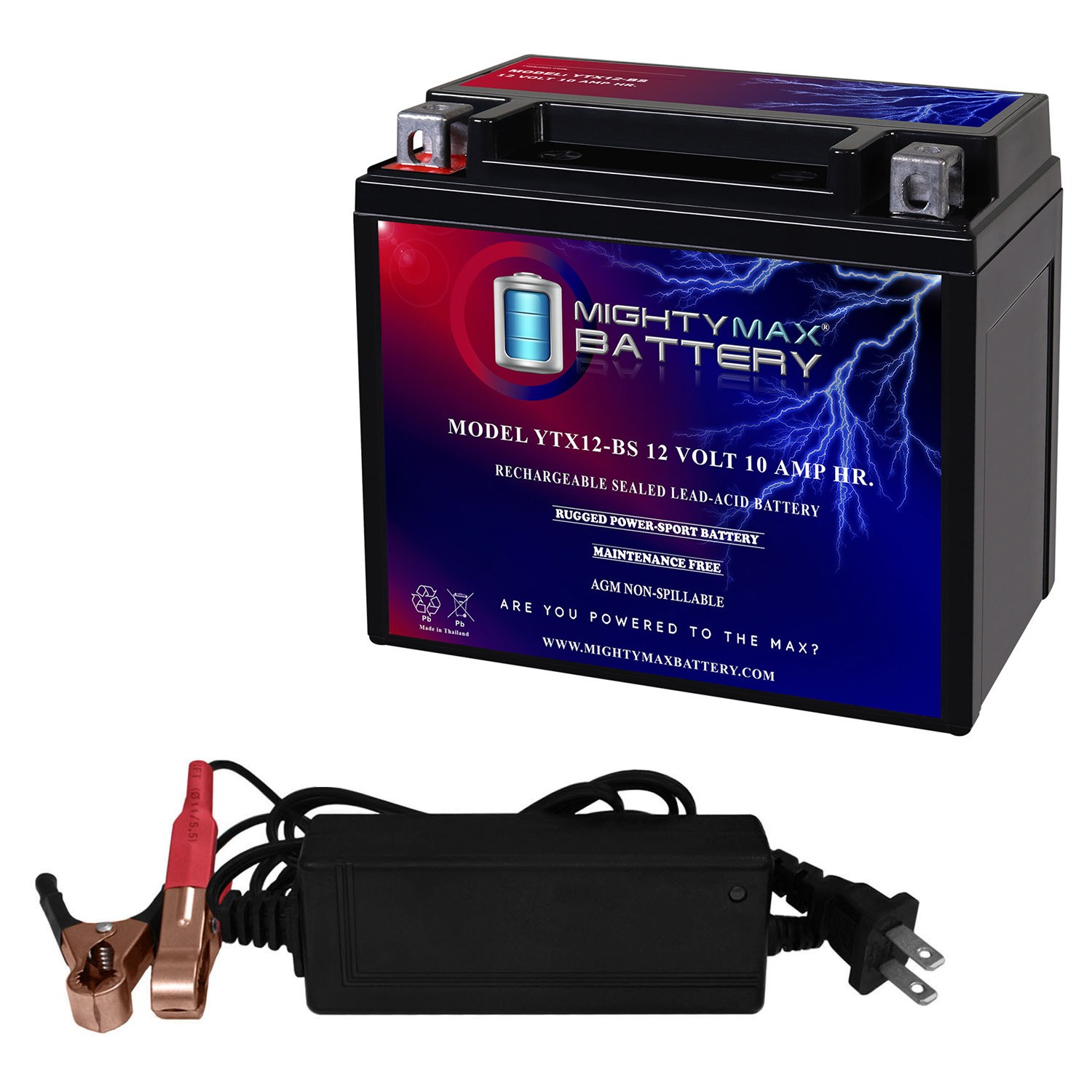Mighty Max YTX12-BS Replaces Suzuki GSX1300R Z Hayabusa 2018 + 12V 2Amp Charger