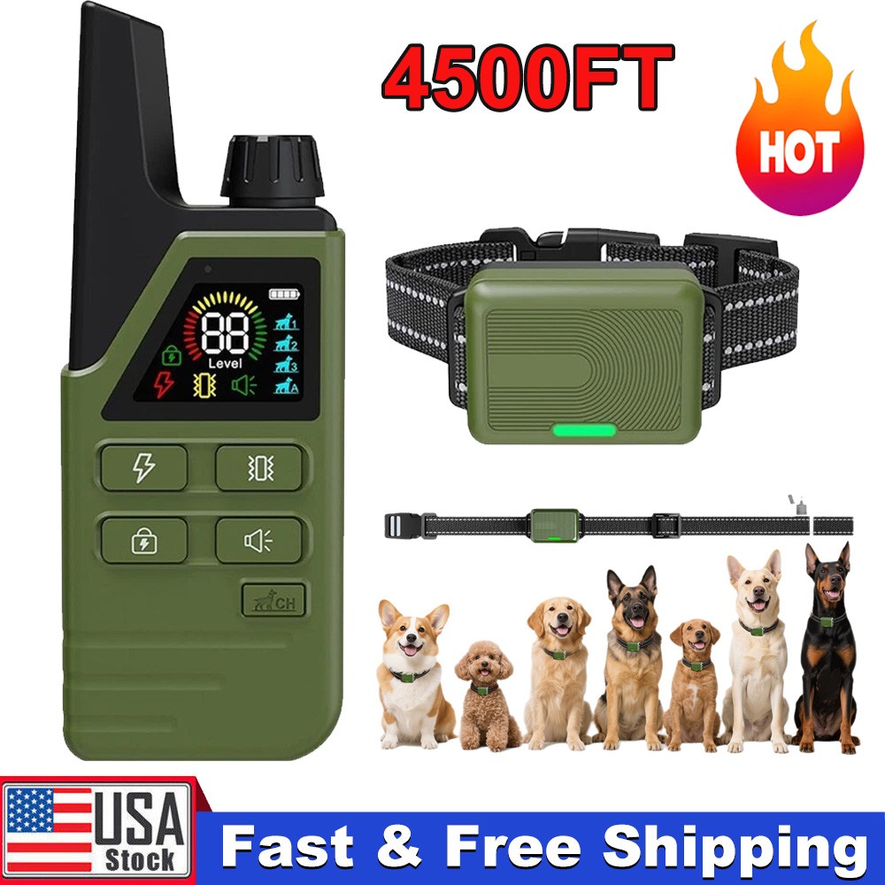 Dog Training Collar 4500FT with Remote Rechargeable Shock PET Waterproof Trainer