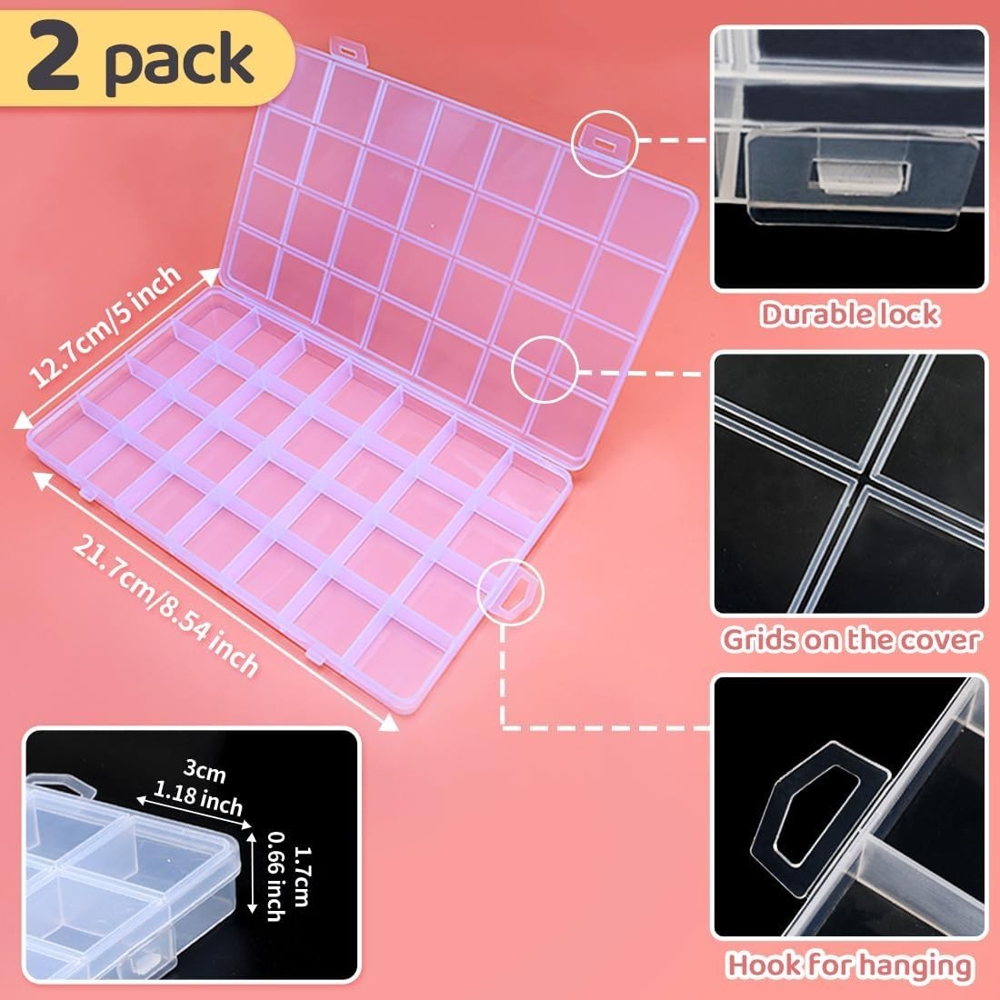 28 Grids Plastic Bead Organizer Box, Organizer Container Storage Box, Divider...