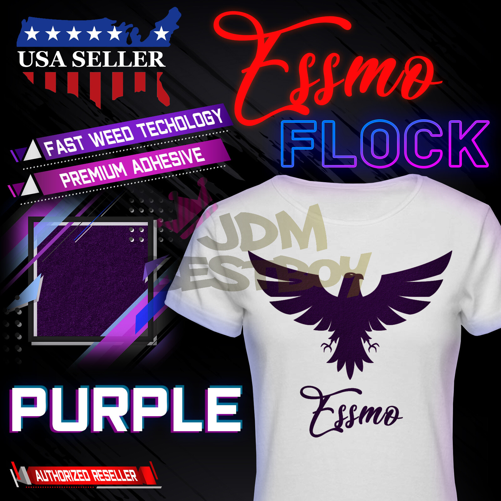 Purple Flock Heat Transfer Vinyl HTV T-Shirt 10" Roll Iron On Heat Press DF09