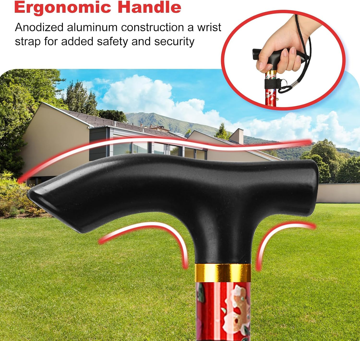 Folding Cane, Portable 5-Level Adjustable Height Walking Stick with Foldable ...