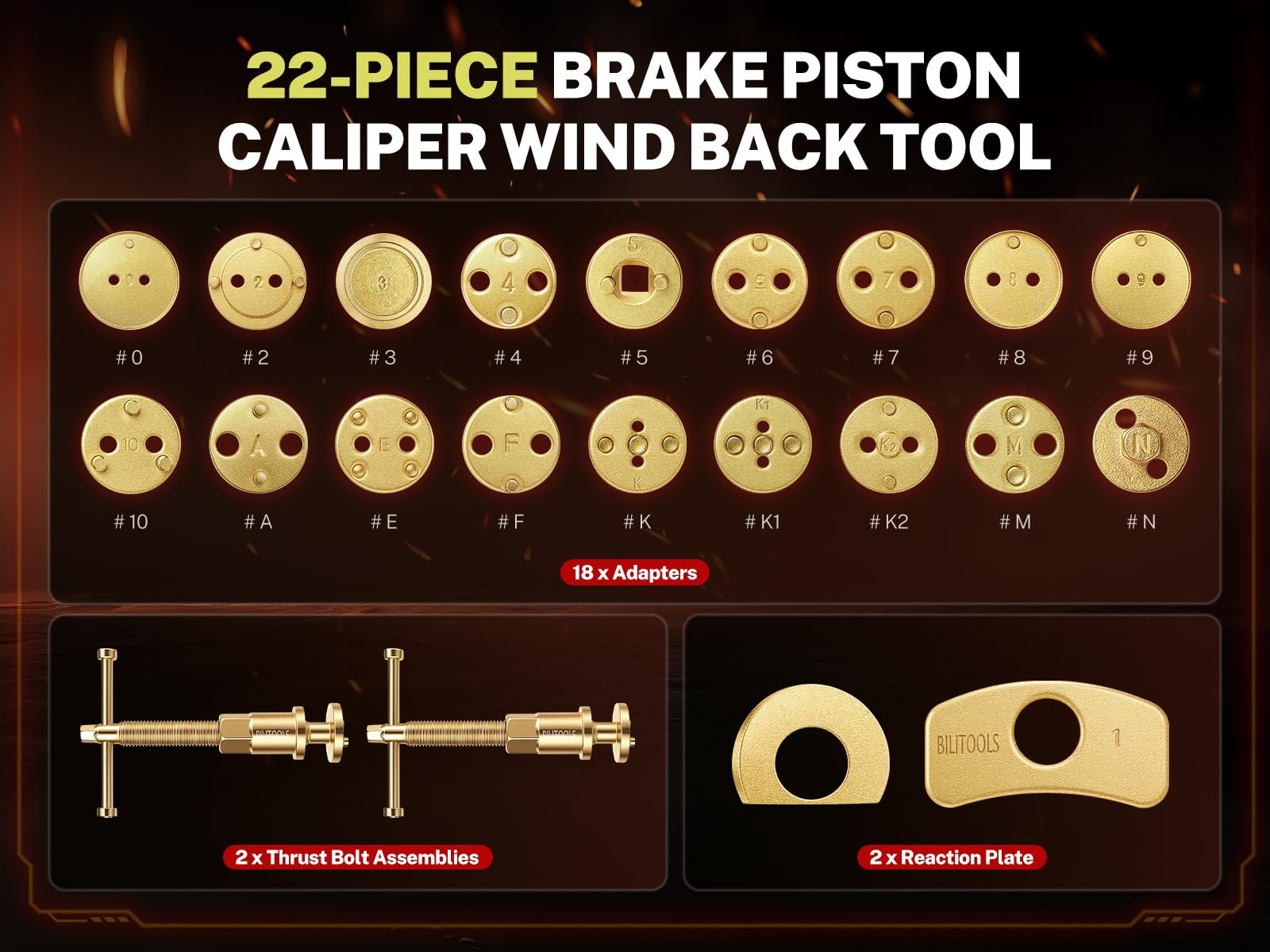 Black 22 Pcs Heavy Duty Disc Brake Caliper Compression Tool Set