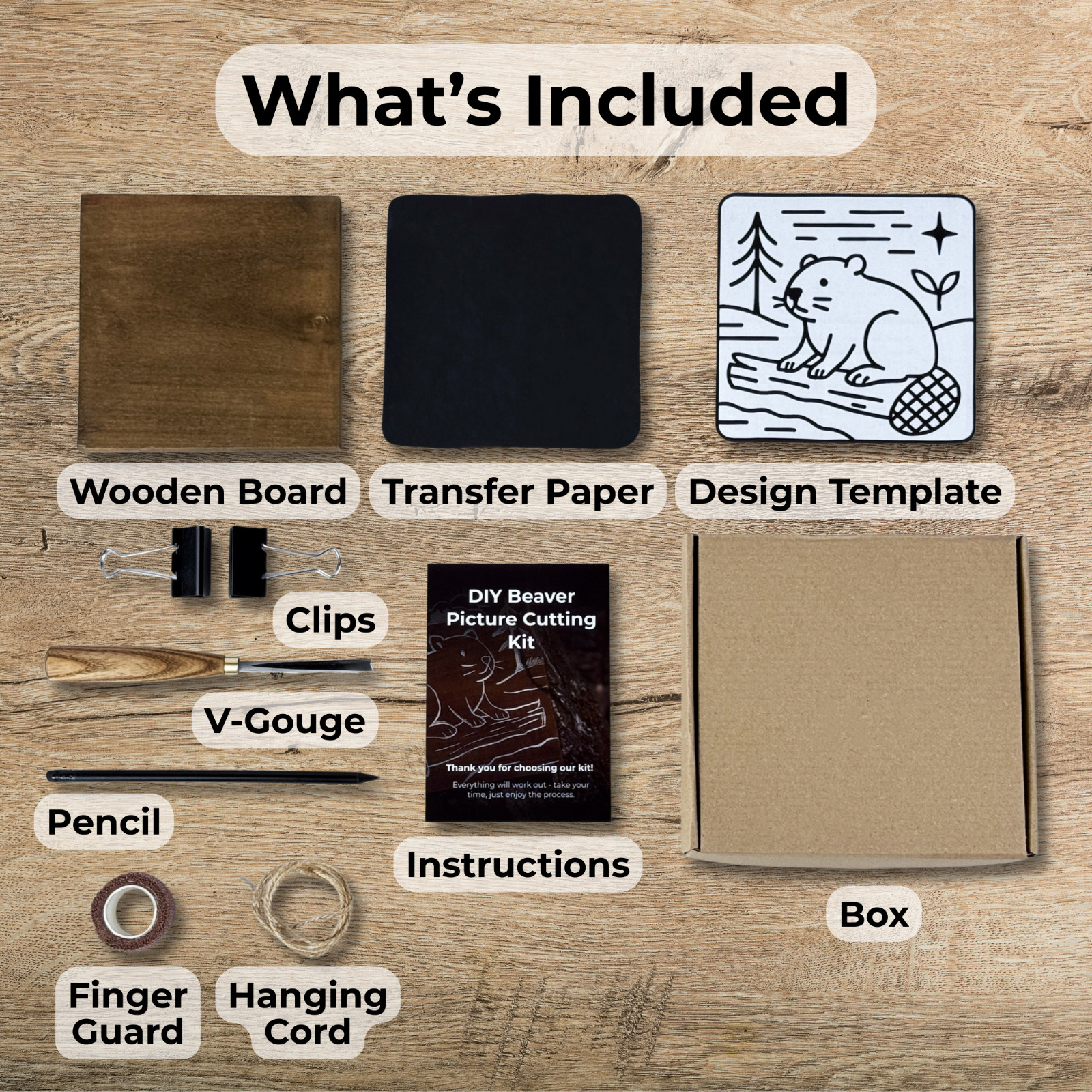 Beaver Wood Carving Kit for Beginners - DIY Wall Art Set with Video Tutorial