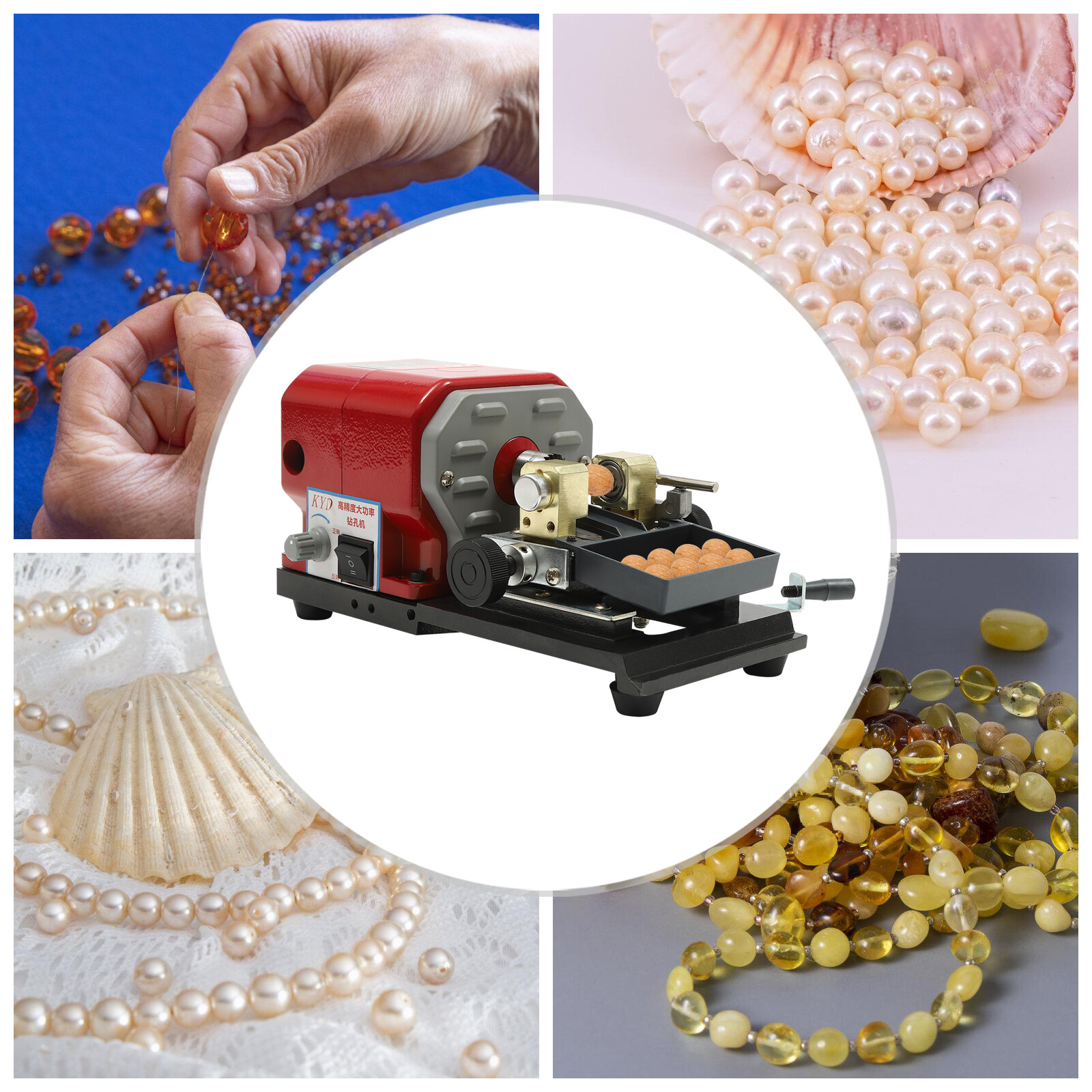 Full Set Pro 680W Pearl Drilling Machine Bead Polishing Machine w/ Pedal Switch