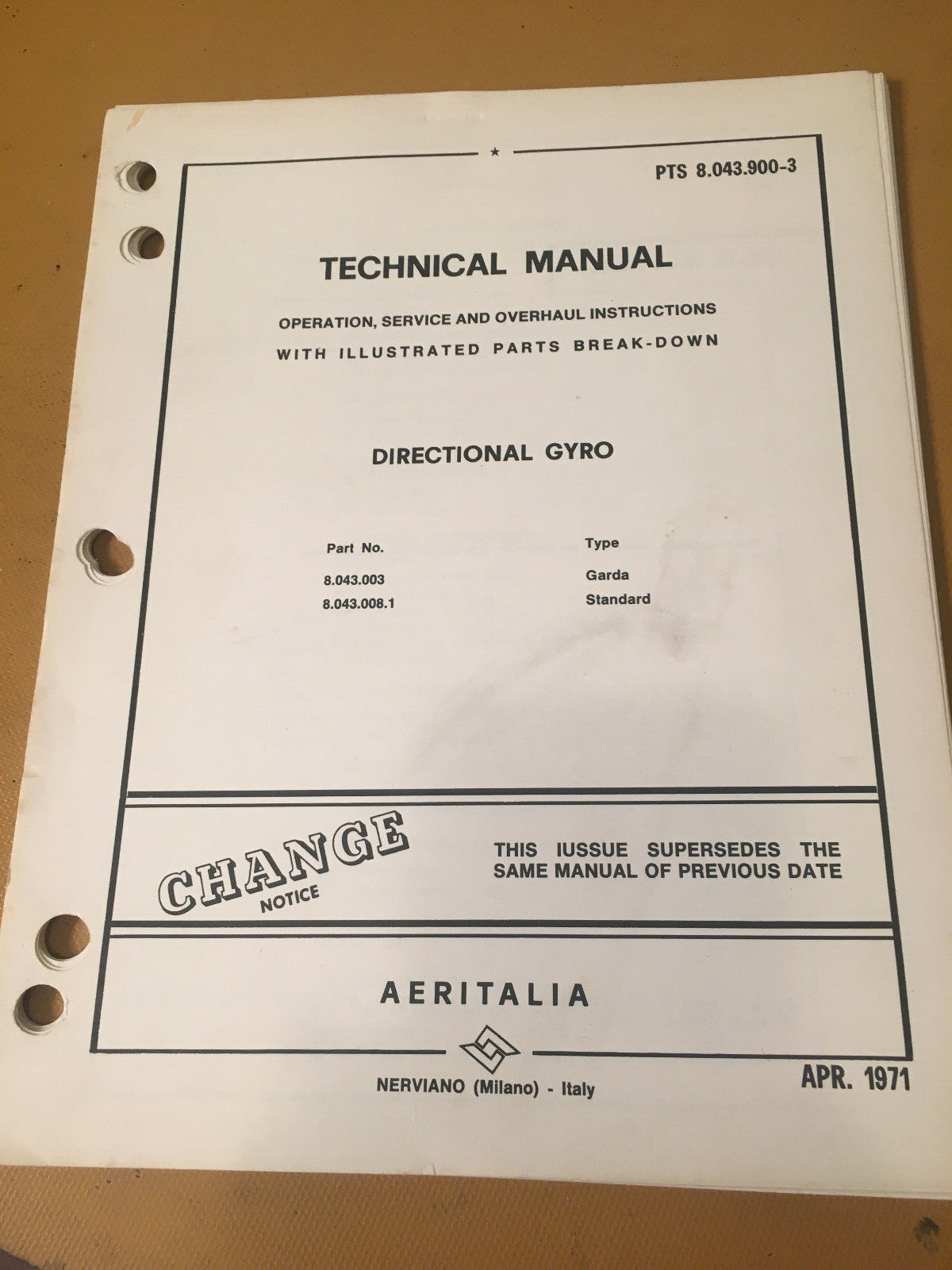 Aeritalia Directional Gyro Service Overhaul Manual