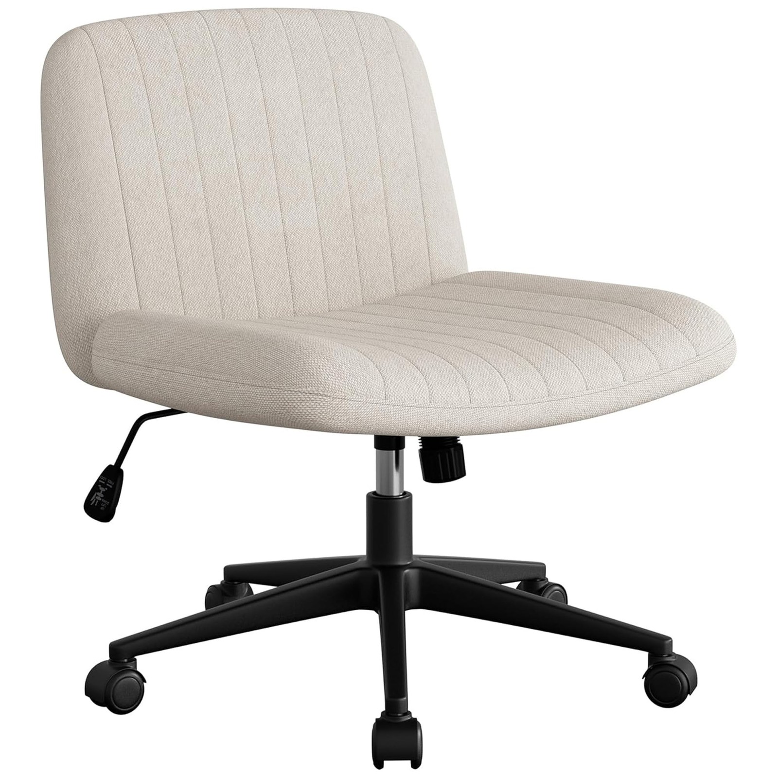Cross Legged Armless Wide Office Chair Wheels Height Adjustable Swivel White