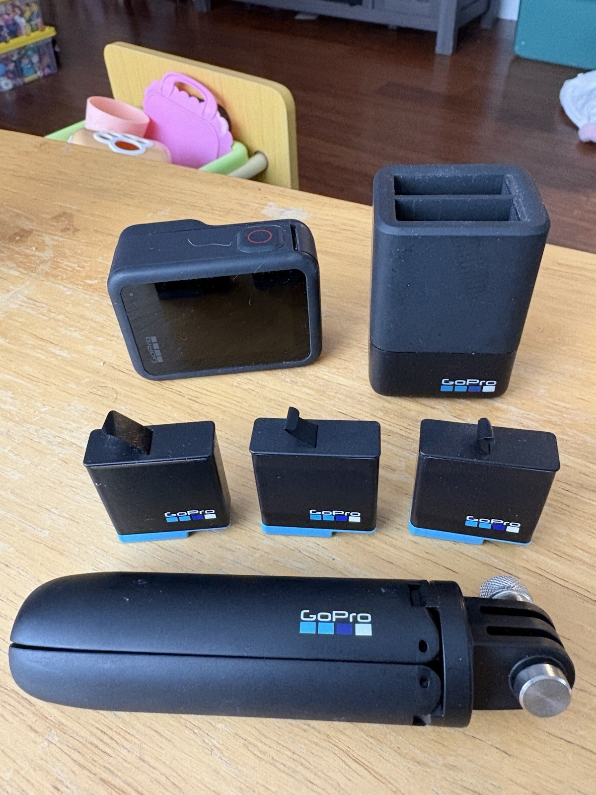 GoPro Accessory Bundle: Camera, 3 Batteries, Charger, Tripod Handle - Black