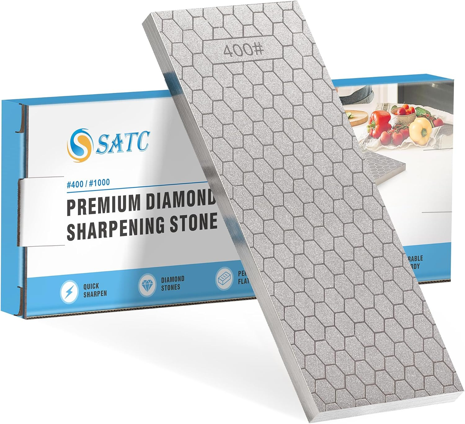 Diamond Sharpening Stone 2 Side Grit 400/1000 Diamond Plate Honing Stone 8-Inch