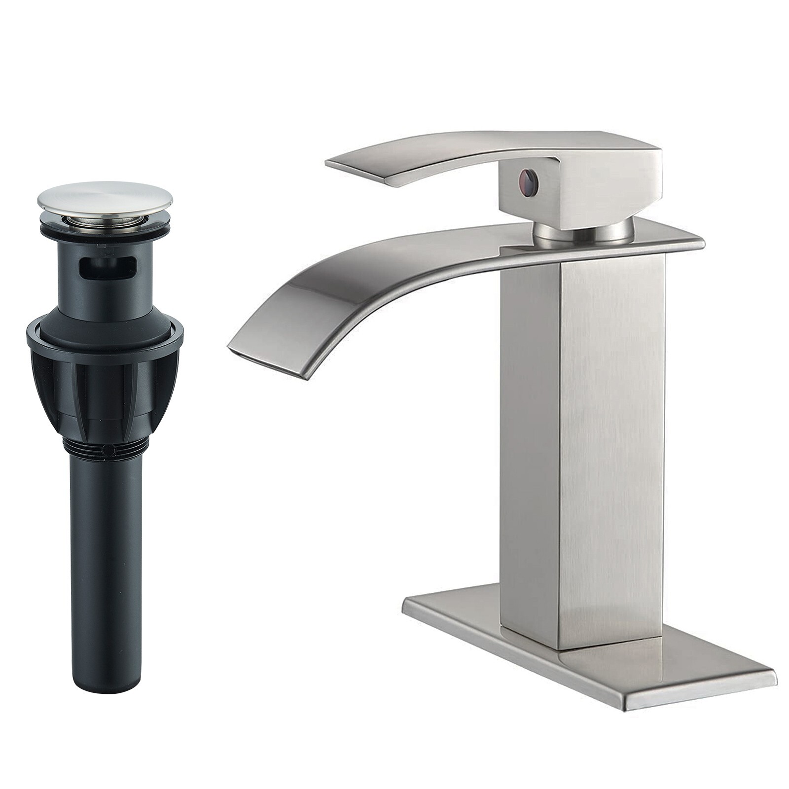 Brushed Nickel Bathroom Faucet Waterfall 1Hole Vanity Sink Mixer Taps with Drain