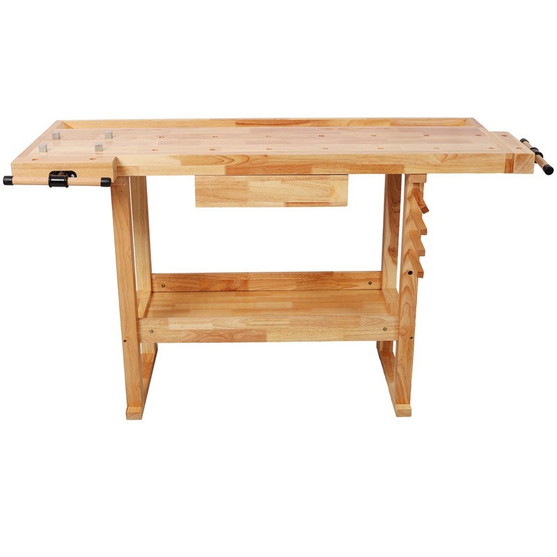 55" Workbench w/ Adjustable Handle 300LBS Load Rubber Wood Work Table for Garage